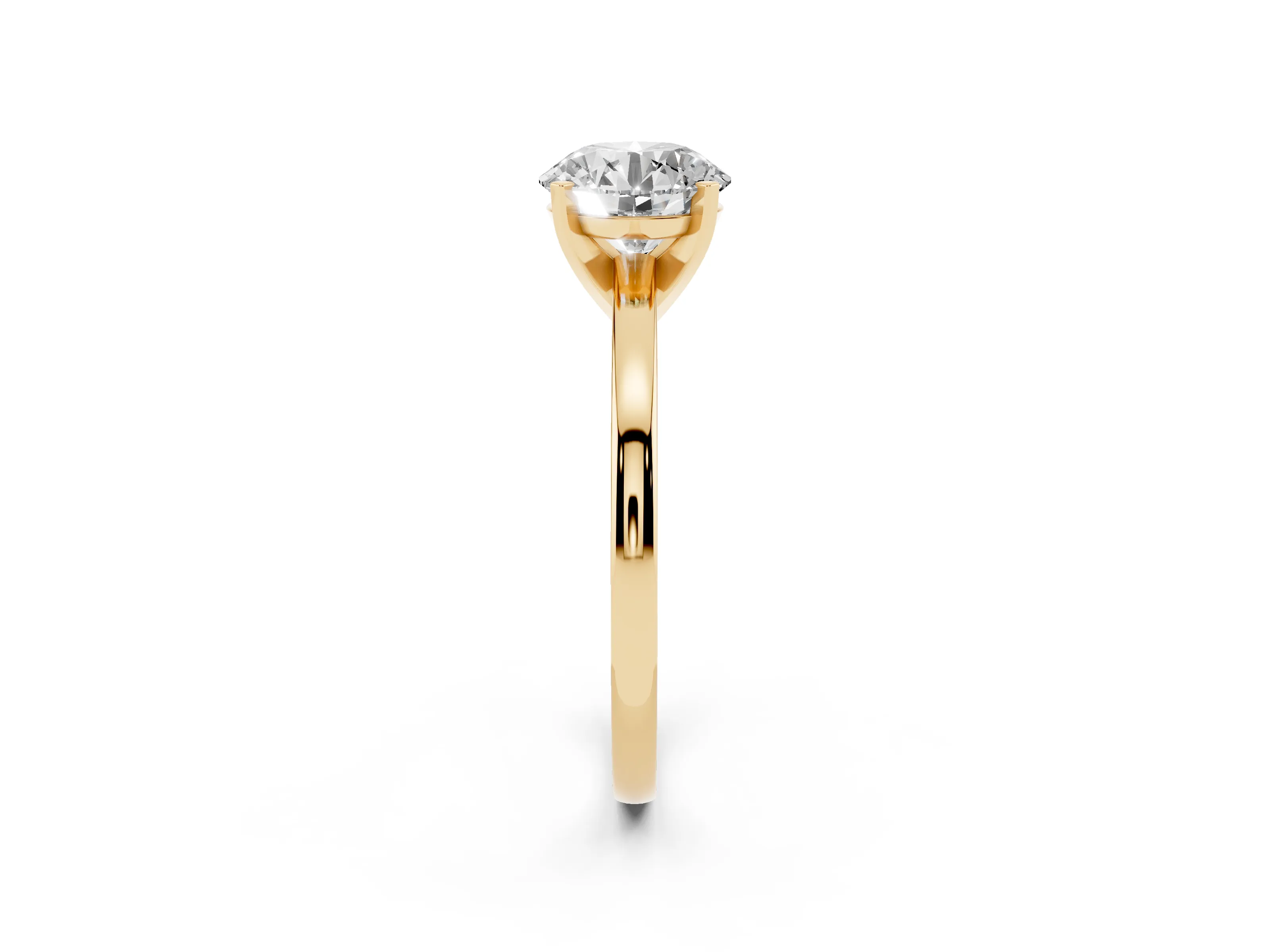 Round Cut Diamond Solitaire Engagement Ring Set in Yellow gold with Prong Setting on a Classic Band
