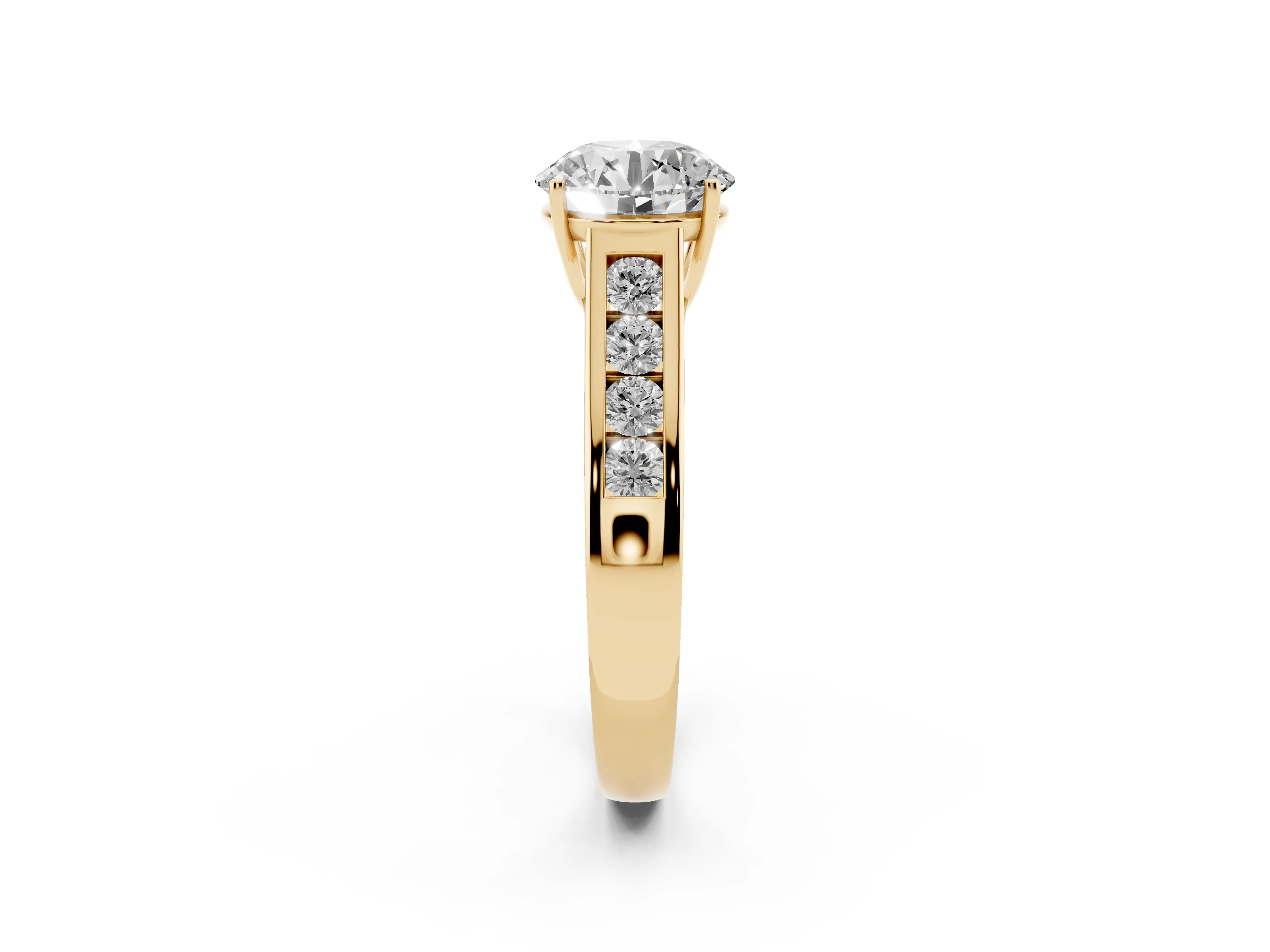 Round Cut Diamond Solitaire Channel-Set Engagement Ring Set in Yellow gold with Prong Setting