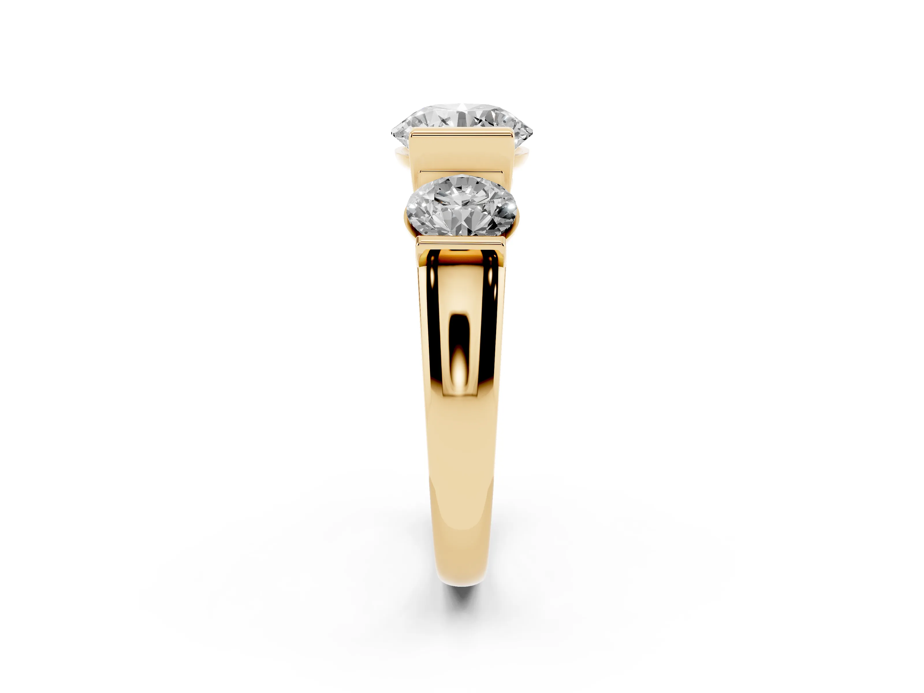Round Cut Diamond Three-Stone Channel Set Ring Set in Yellow gold