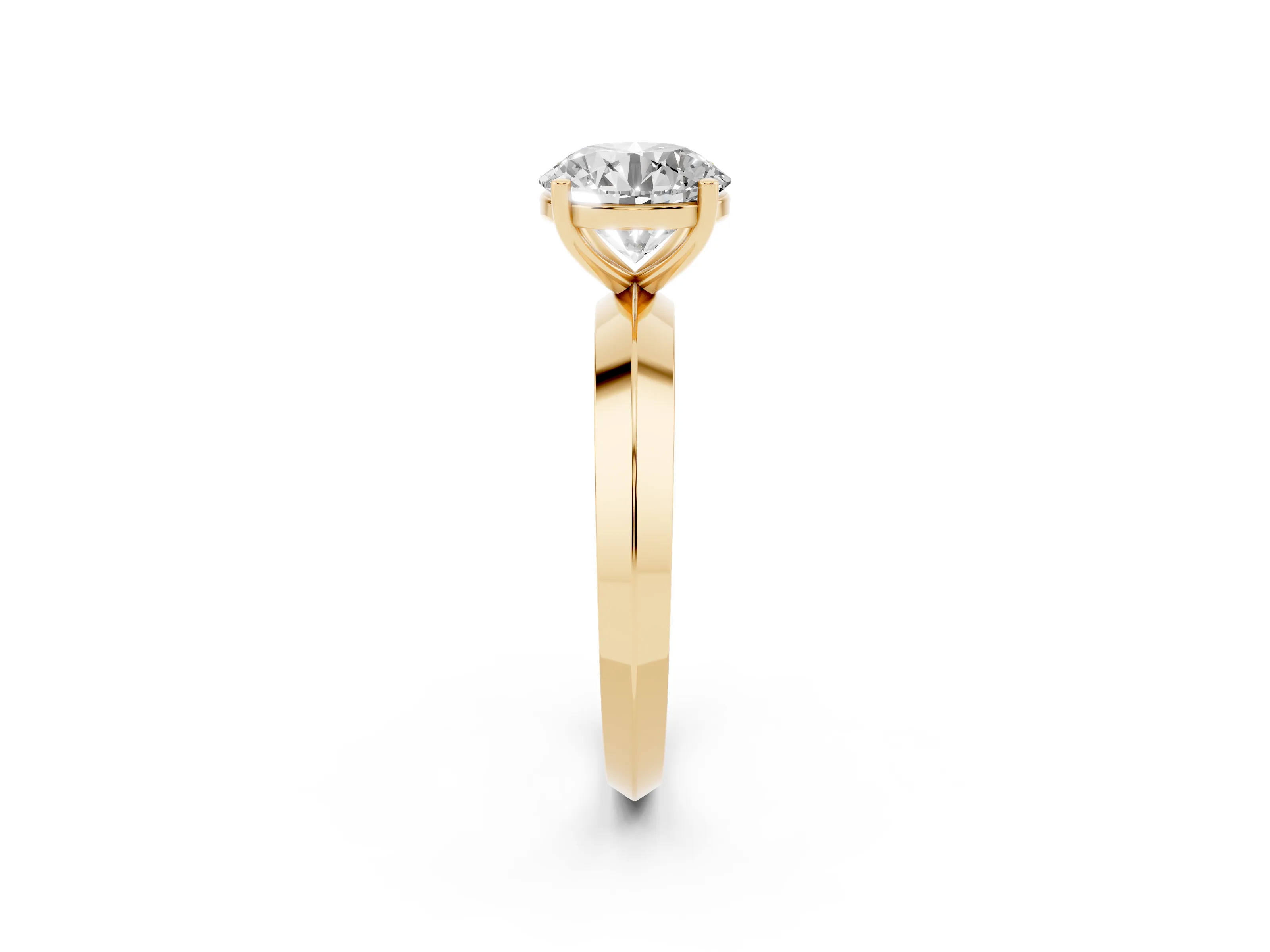 Round Cut Diamond Solitaire Engagement Ring Set in Yellow gold with Flat Band and Prong Setting