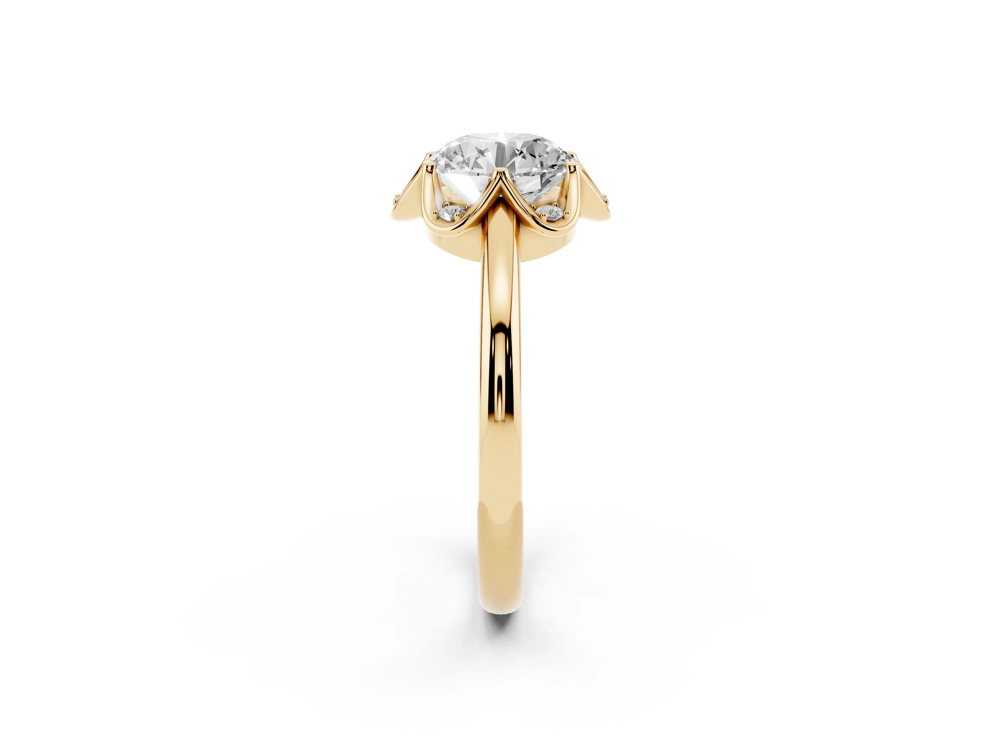 Round Cut Diamond Round Cluster Halo Ring Set in Yellow gold with Solitaire Band and Prong Setting