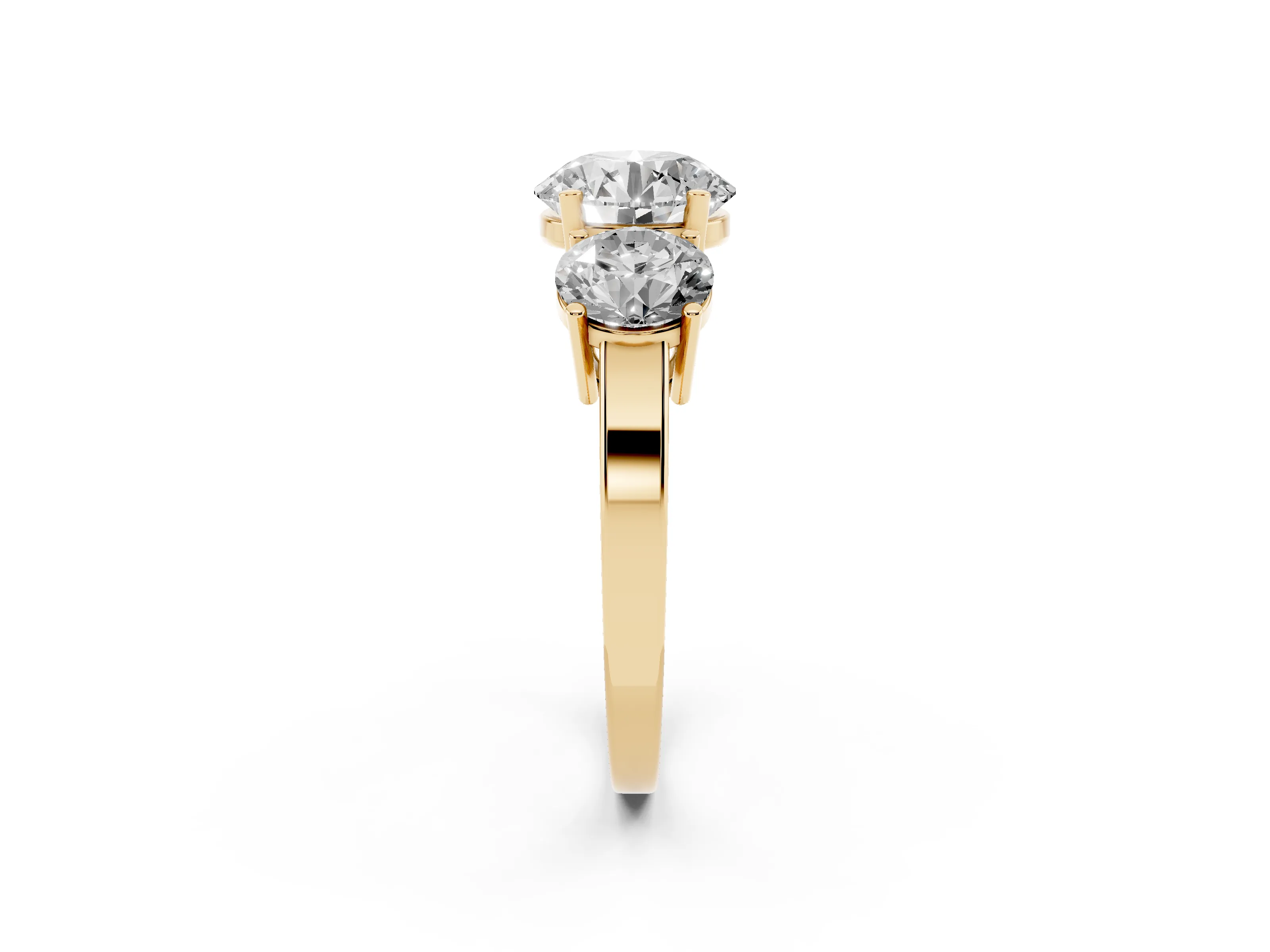 Round Cut Diamond Three-Stone Engagement Ring Set in Yellow gold with Flat Band