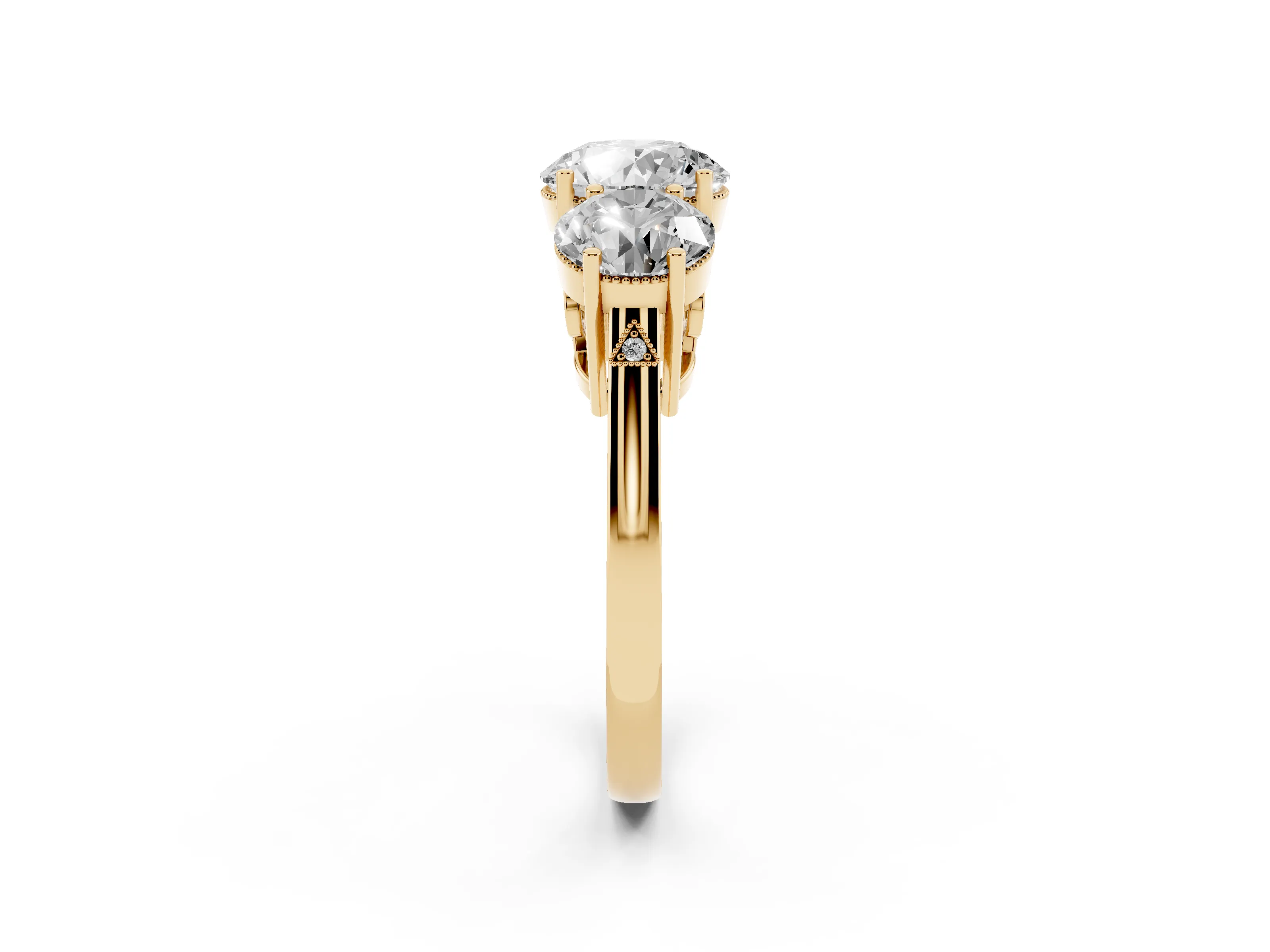 Round Cut Diamond Three-Stone Engagement Ring Set in Yellow gold with Polished Band