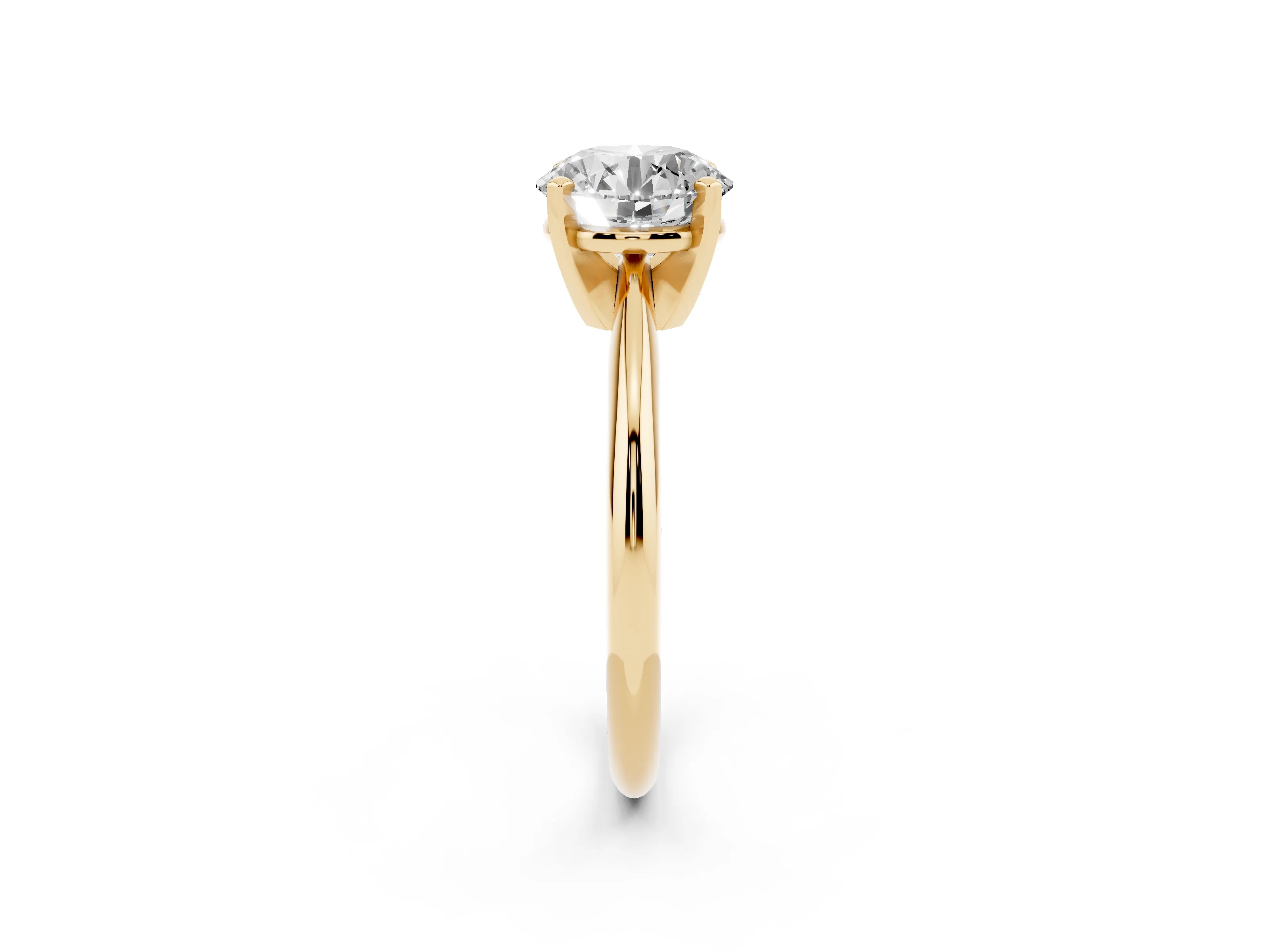 Round Cut Diamond Solitaire Ring Set in Yellow gold with Prong Setting on a Plain Round Band