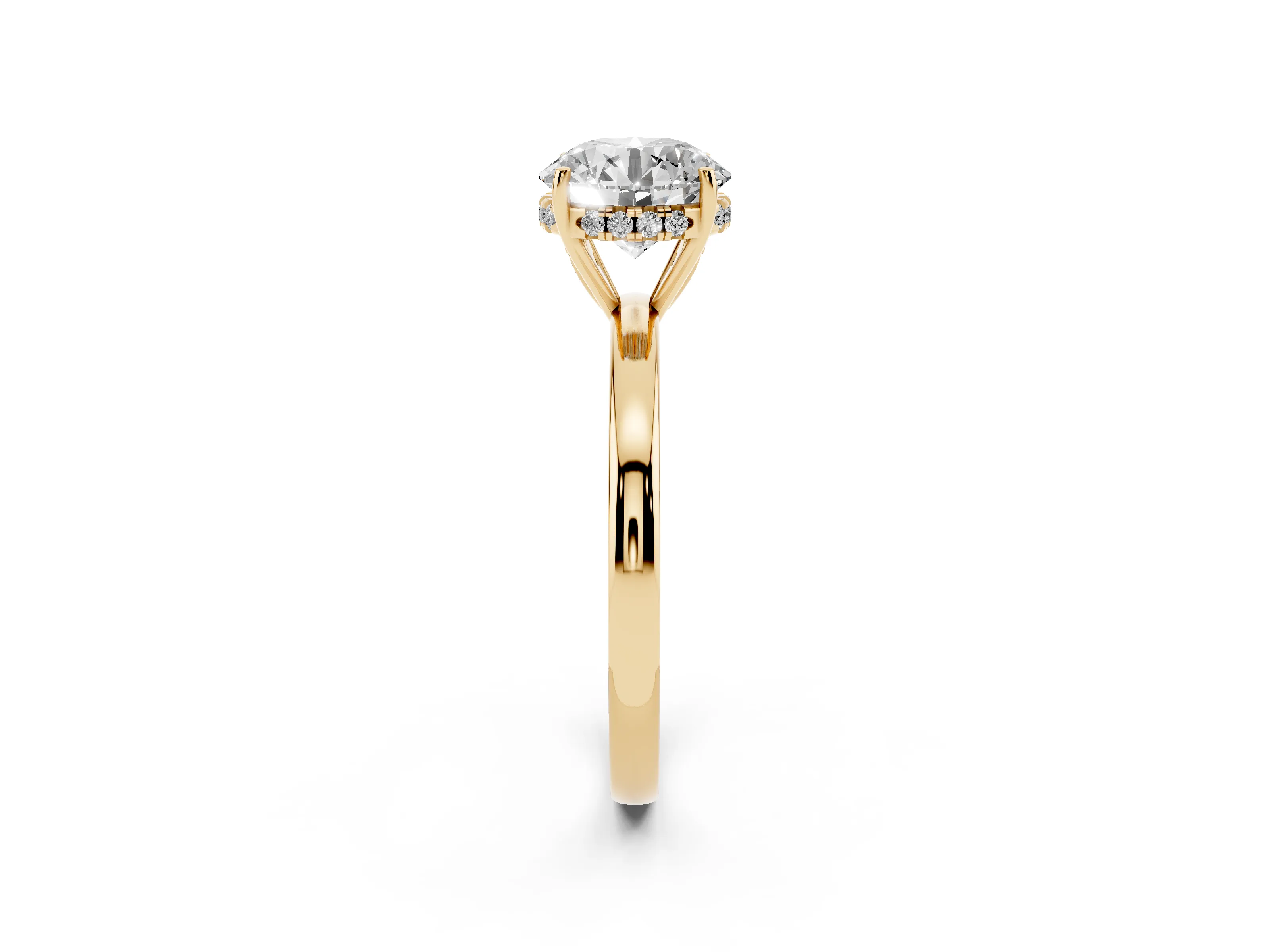 Round Cut Diamond Solitaire Ring Set in Yellow gold with Plain Band and Prong Setting