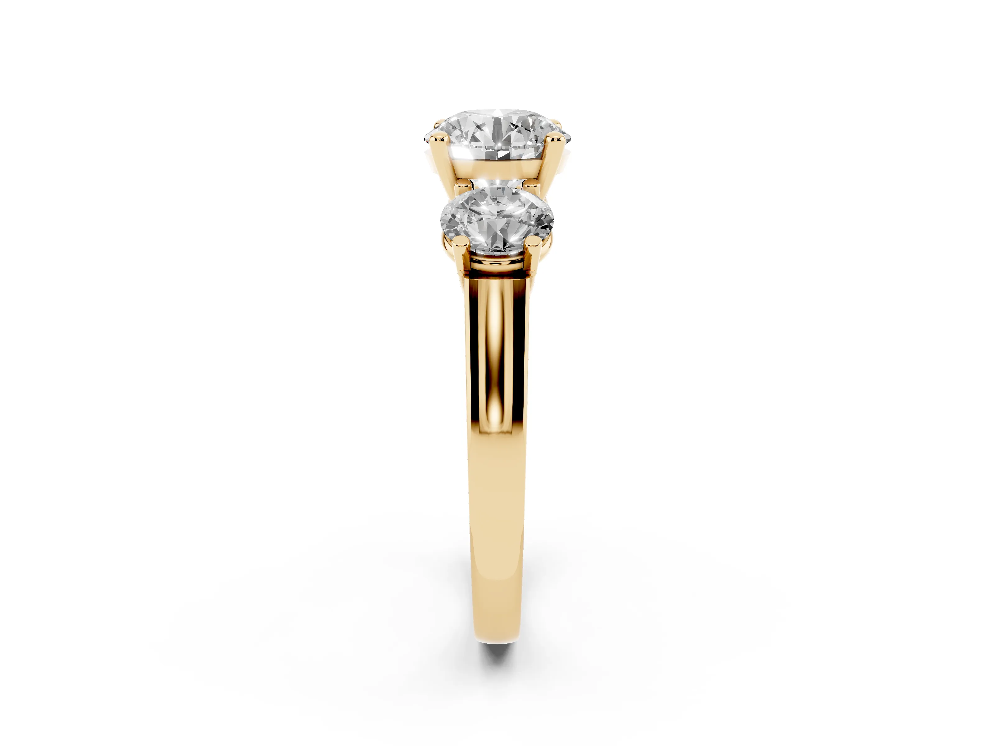 Round Cut Diamond Three-Stone Trellis Ring Set in Yellow gold with Comfort Fit Band