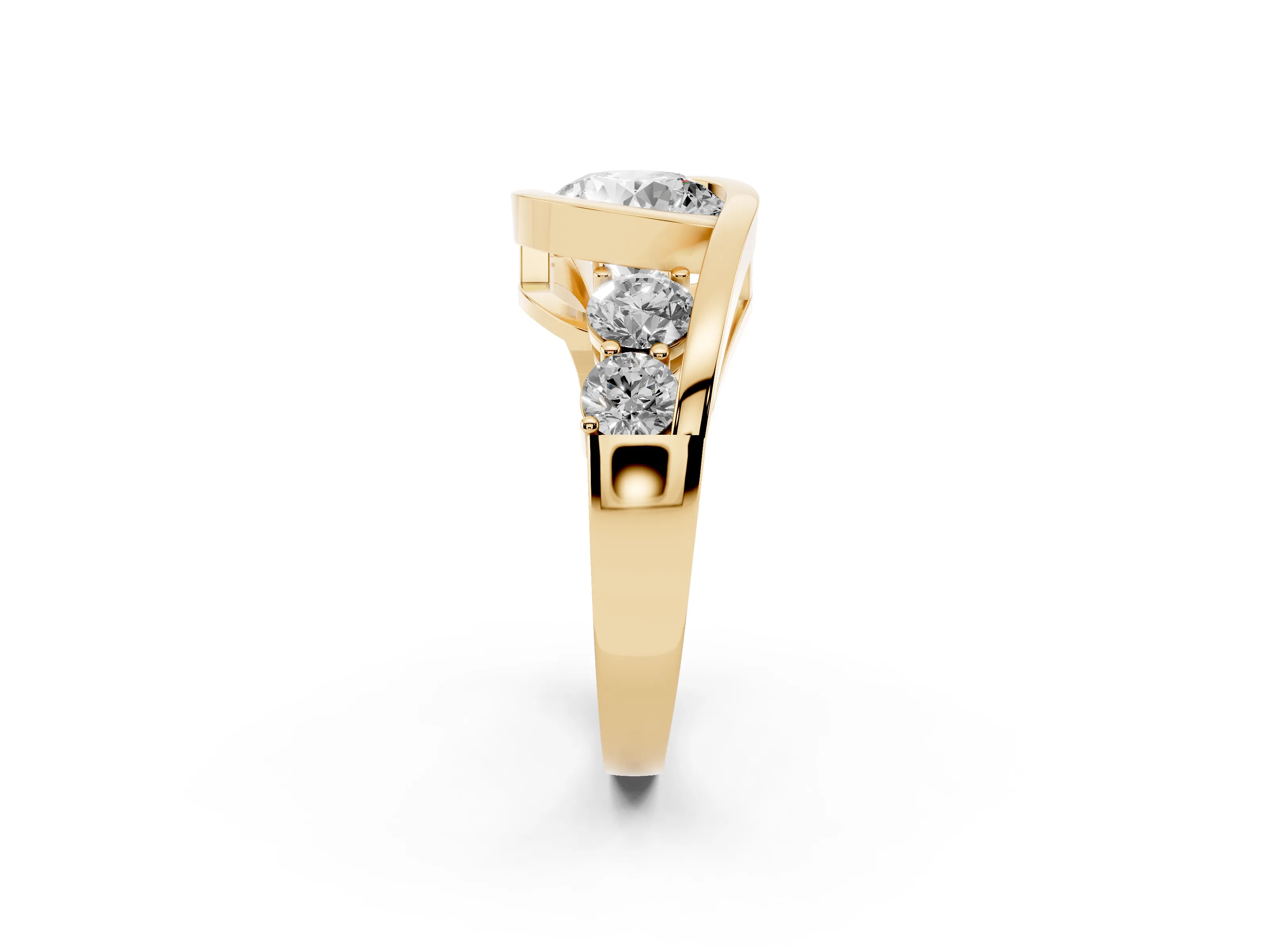 Round Cut Diamond Bezel Bypass Ring Set in Yellow gold with Round Accents