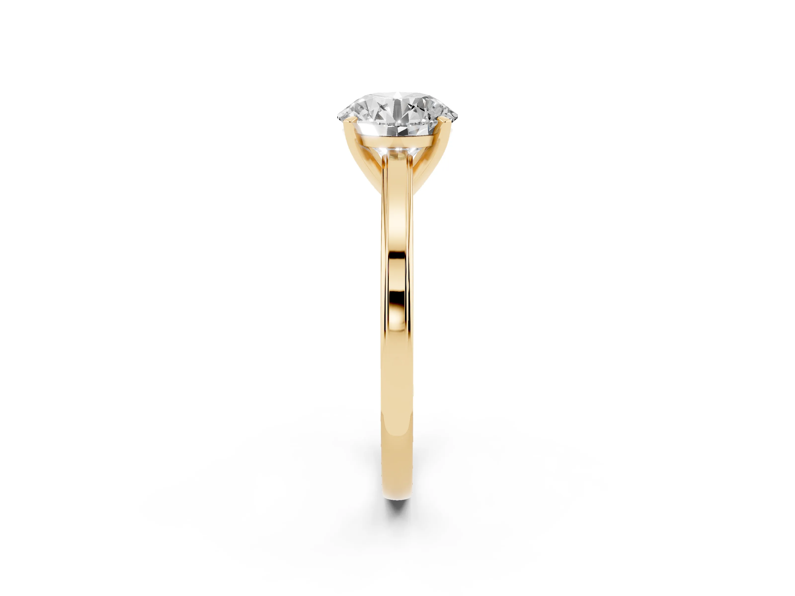Round Cut Diamond Solitaire Ring Set in Yellow gold with Prong Setting and Classic Band