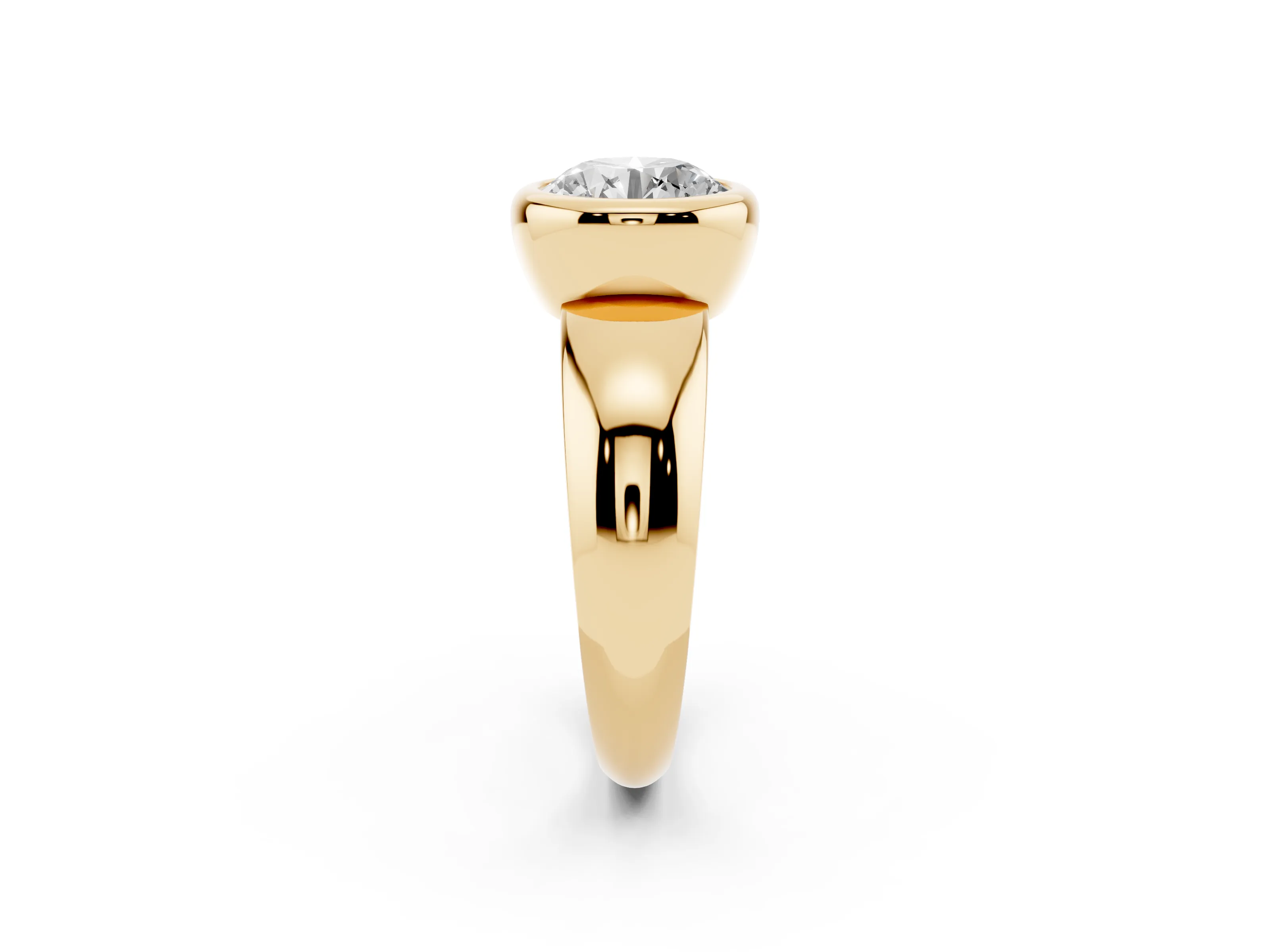 Bezel Set Round Cut Diamond Solitaire Ring Set in Yellow gold with Wide Band