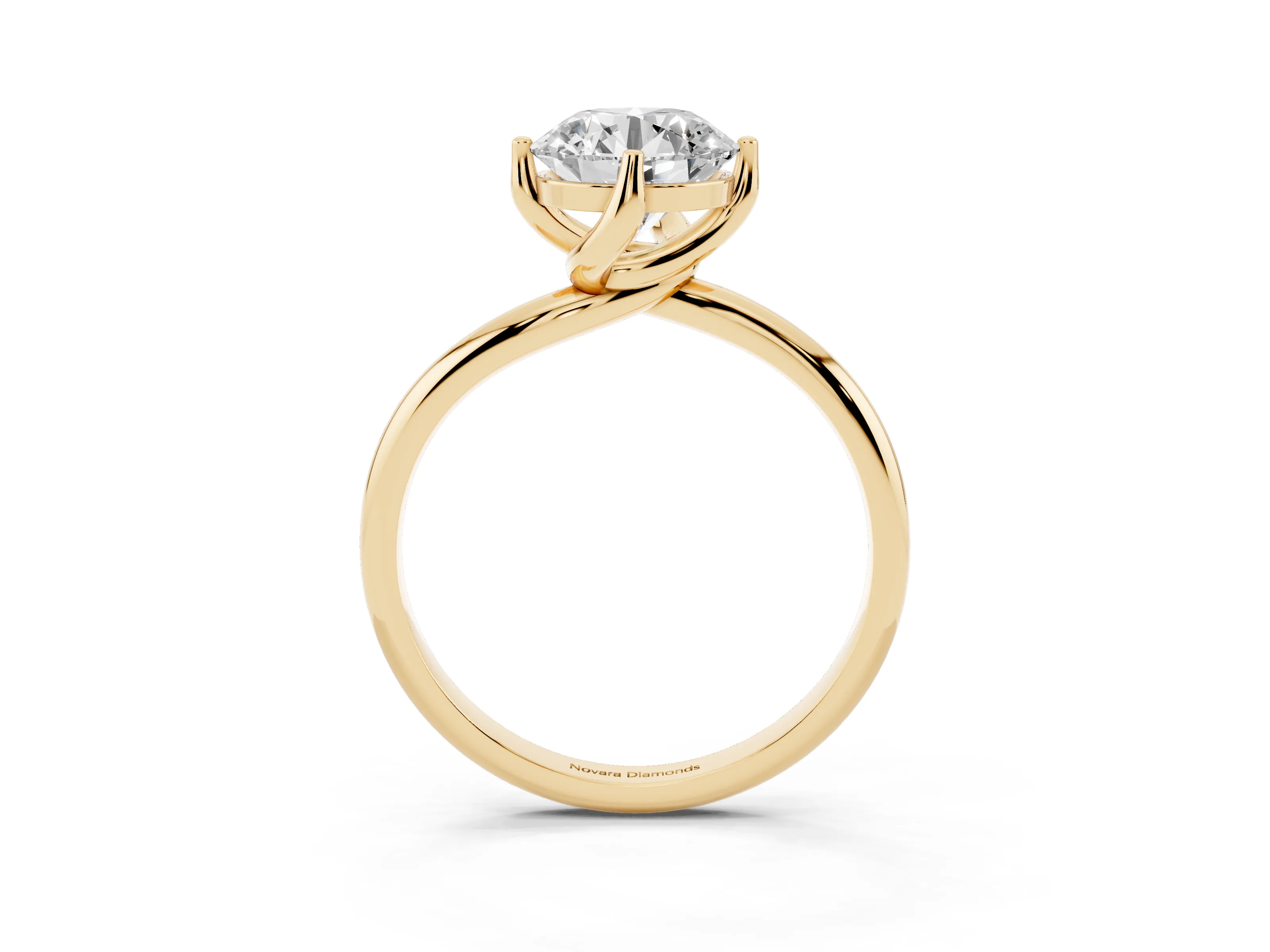 Round Cut Diamond Solitaire Engagement Ring Set in Yellow gold with Classic Plain Band