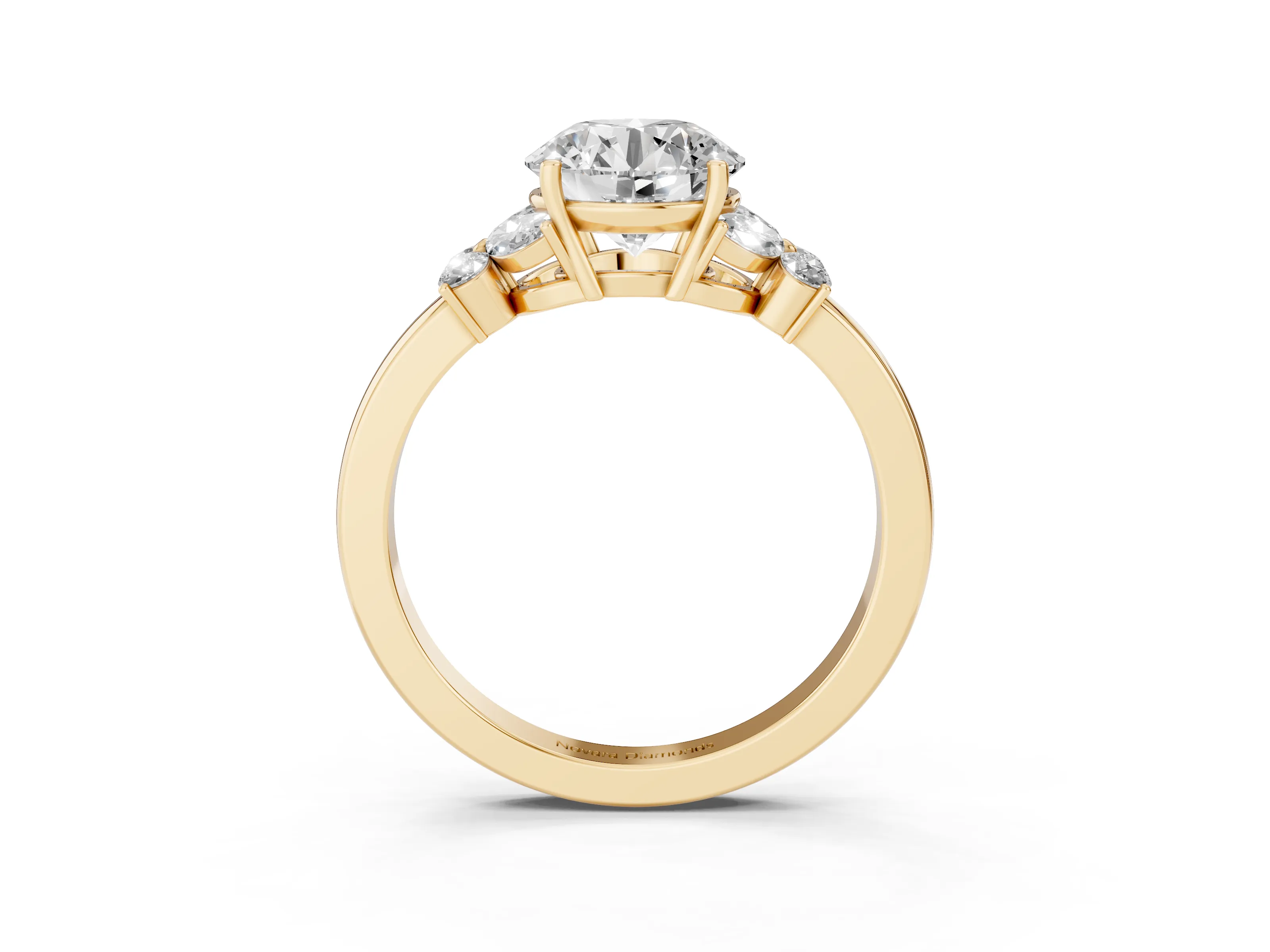Round Cut Diamond Solitaire Floral Ring Set in Yellow gold with Marquise Petals and Prong Setting