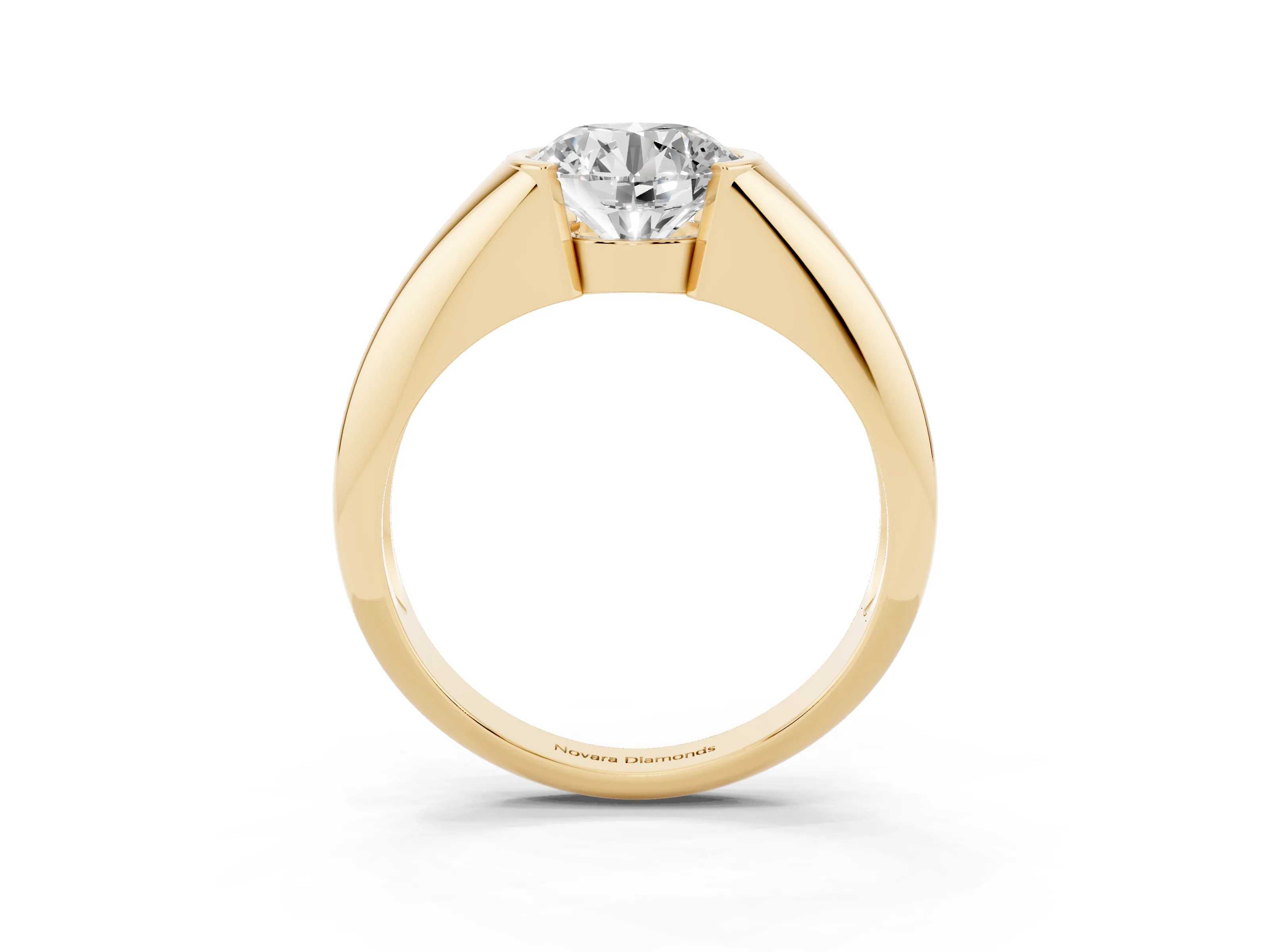 Round Cut Diamond Solitaire Tension Set Ring Set in Yellow gold