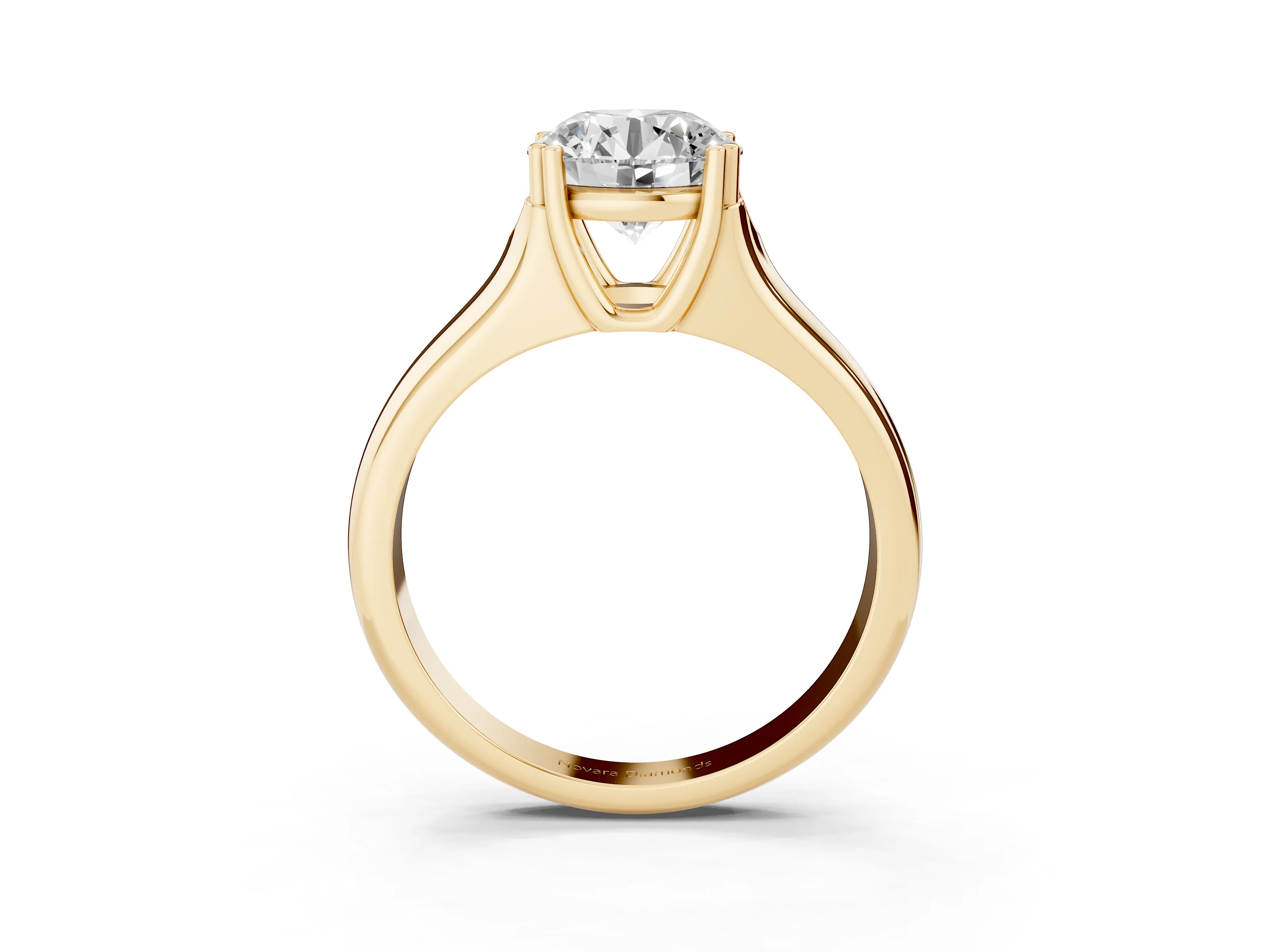 Round Cut Diamond Solitaire Ring Set in Yellow gold with Wide Band and Prong Setting