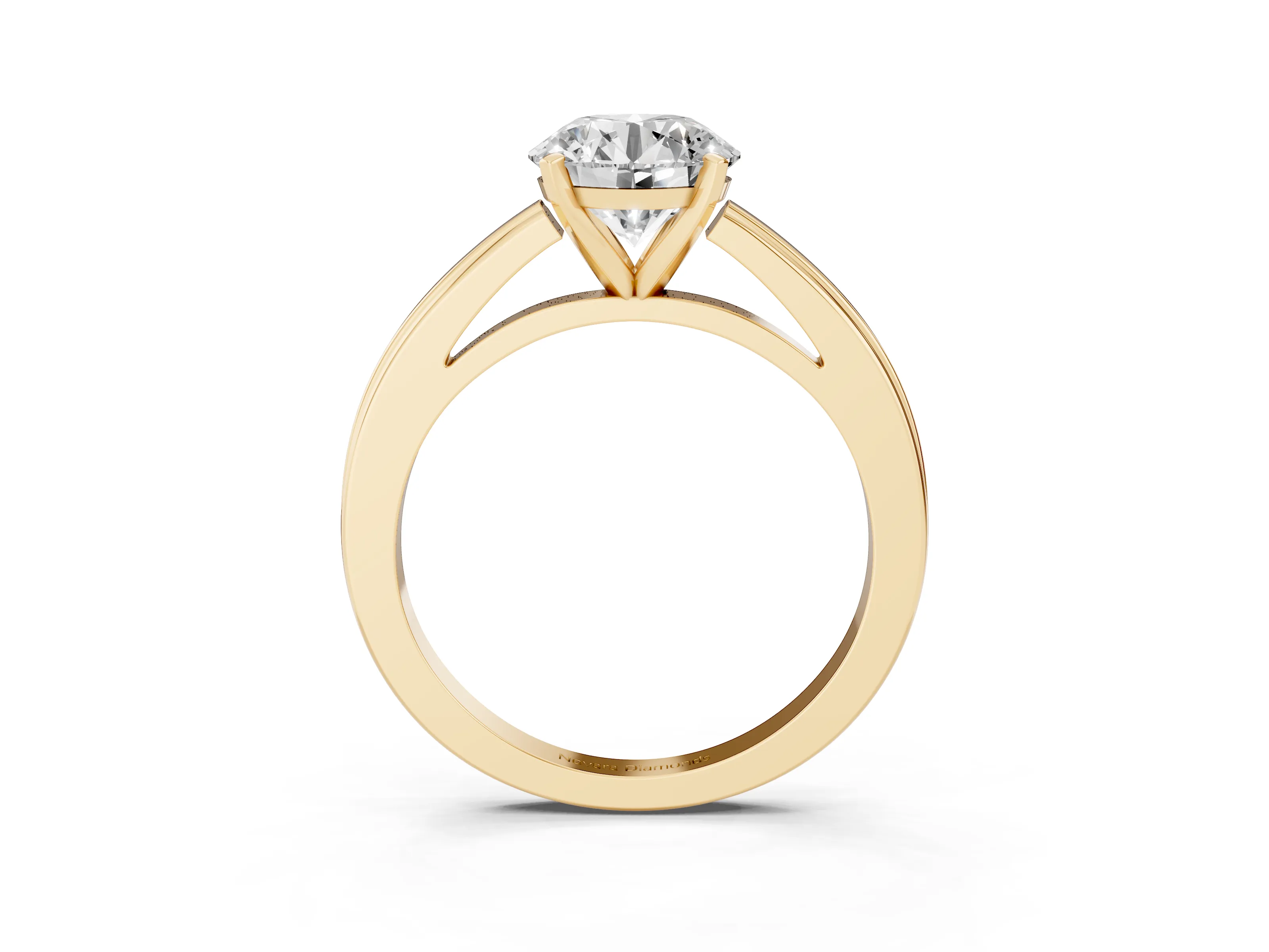 Round Cut Diamond Solitaire Ring Set in Yellow gold with Prong Setting and Classic Band