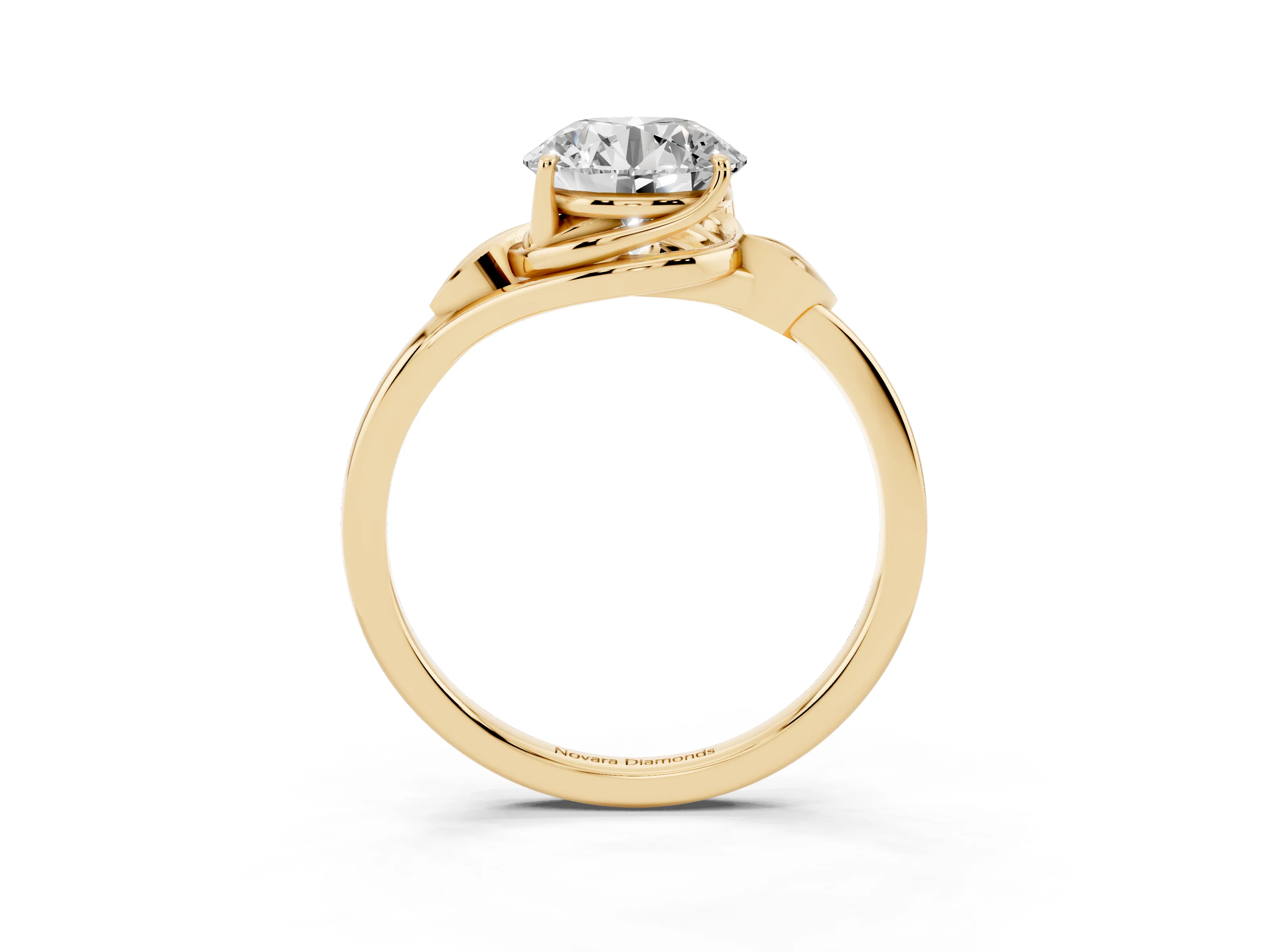 Round Cut Diamond Solitaire Ring Set in Yellow gold with Polished Twist Band