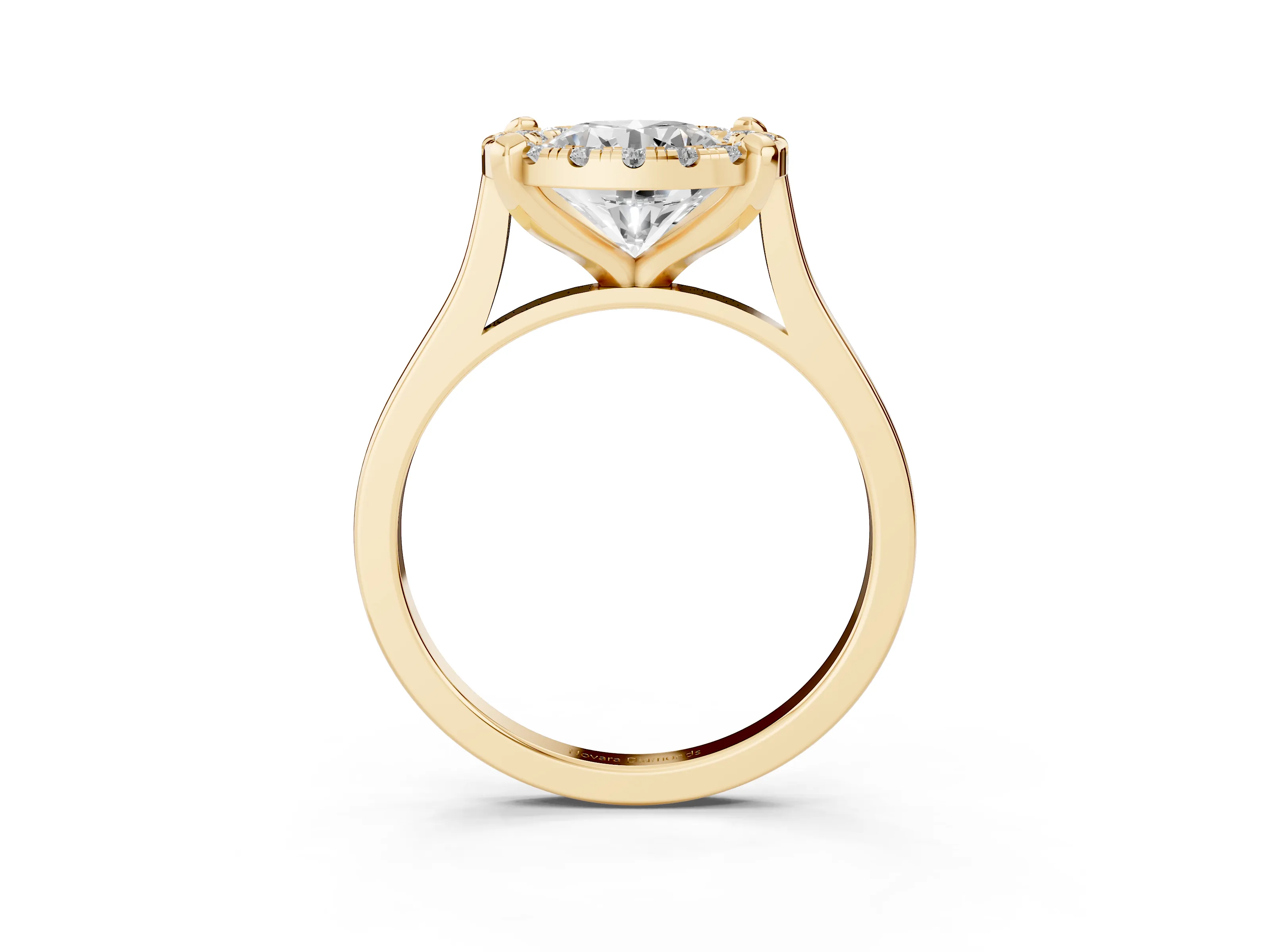 Round Cut Diamond Cluster Halo Solitaire Ring Set in Yellow gold with Prong Setting