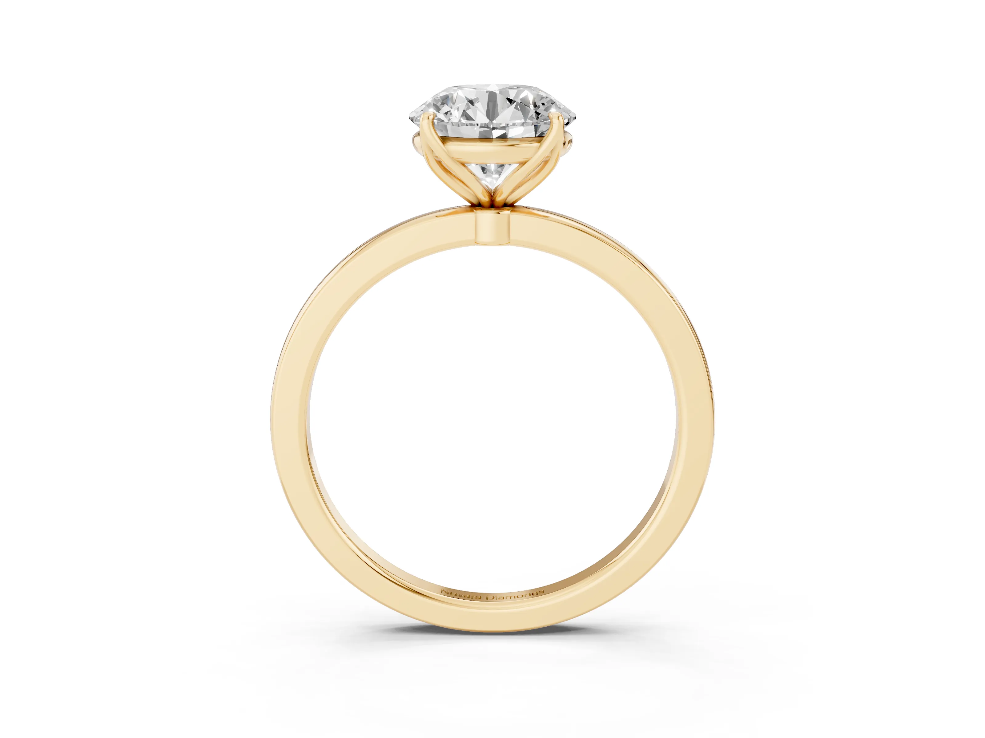 Round Cut Diamond Solitaire Ring Set in Yellow gold with Prong Setting and Thin Polished Band