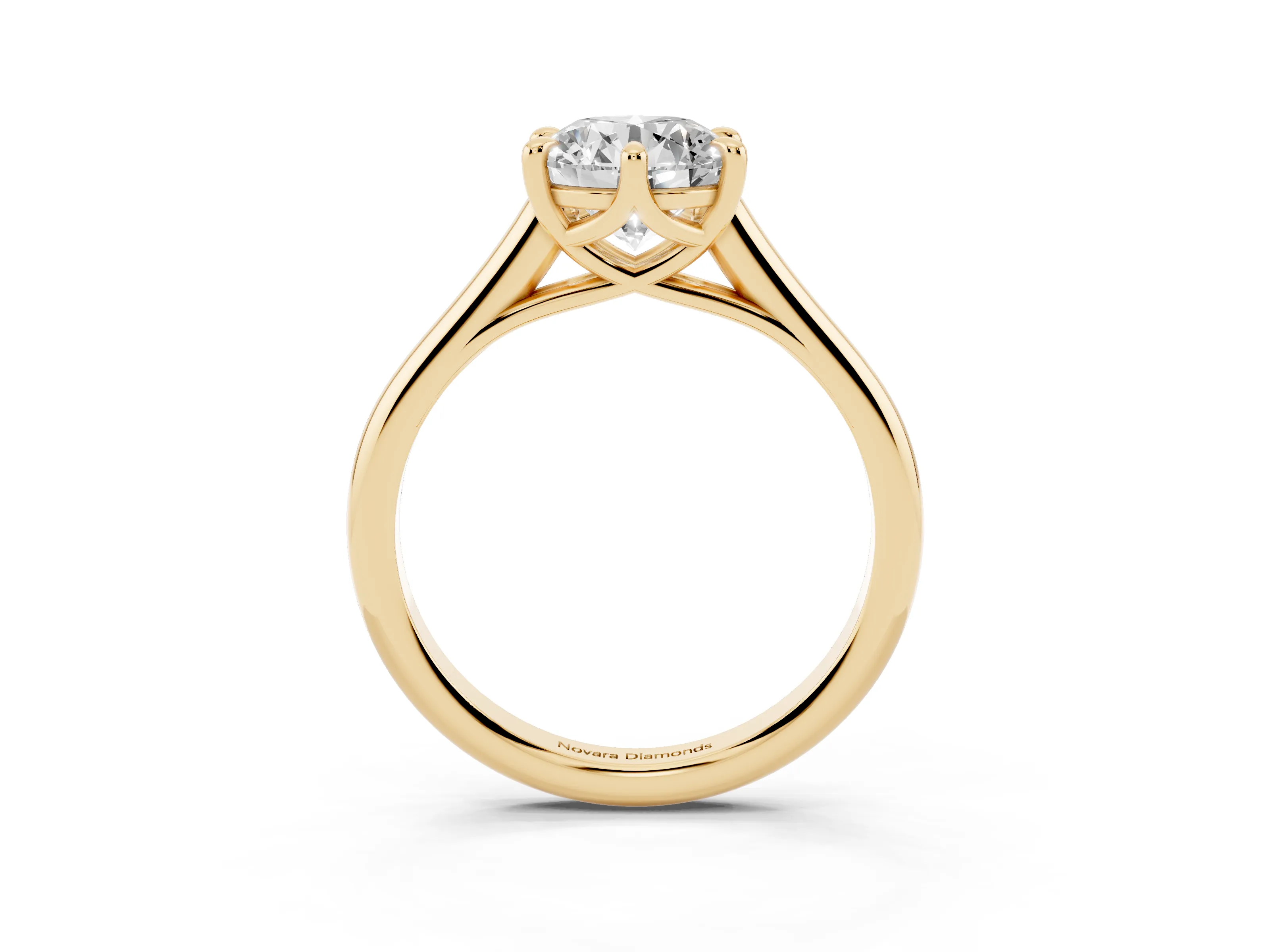 Round Cut Diamond Solitaire Engagement Ring Set in Yellow gold with Prong Setting and Plain Classic Band
