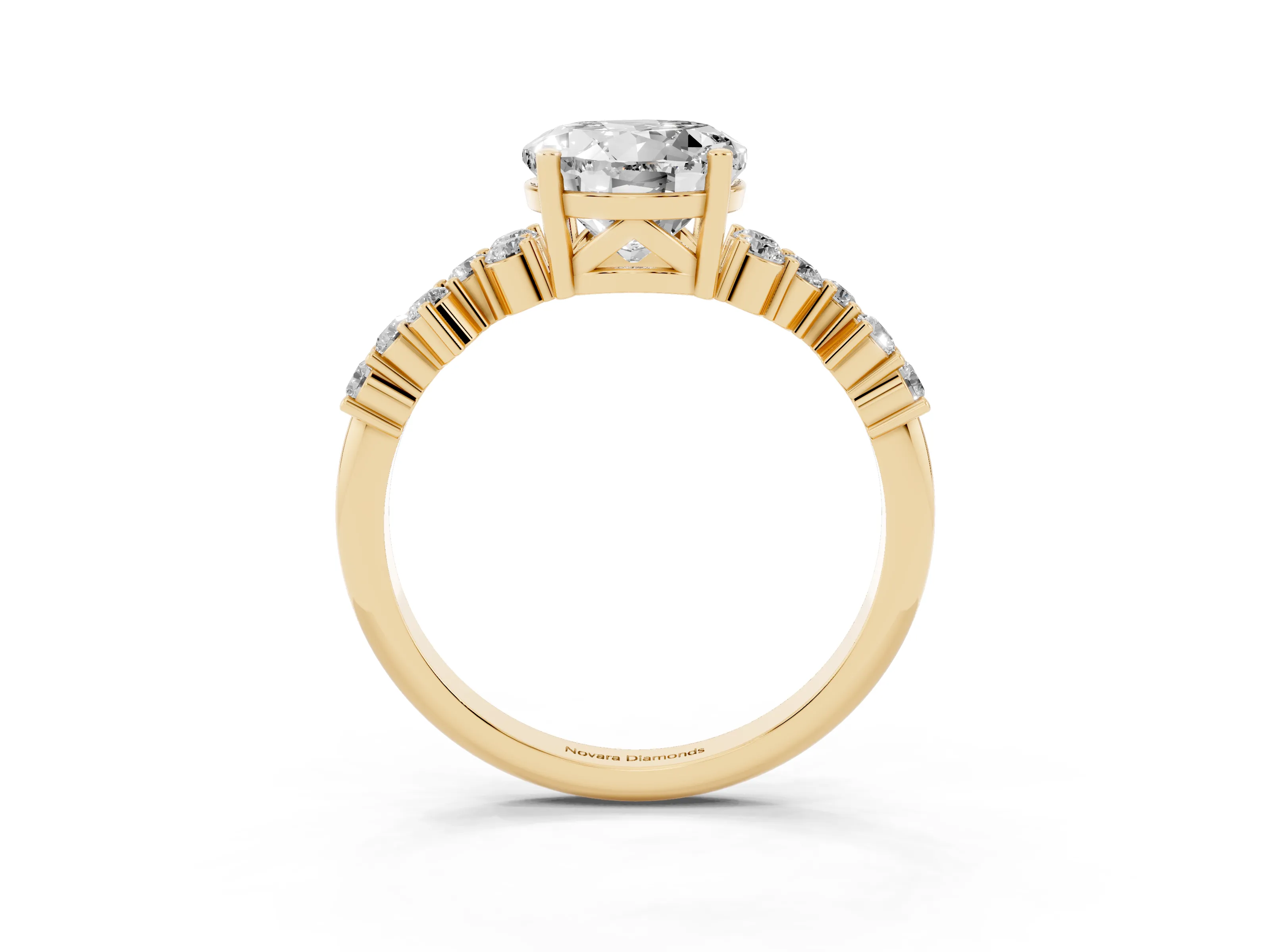 Round Cut Diamond Ring Set in Yellow gold with Scattered Round Accents