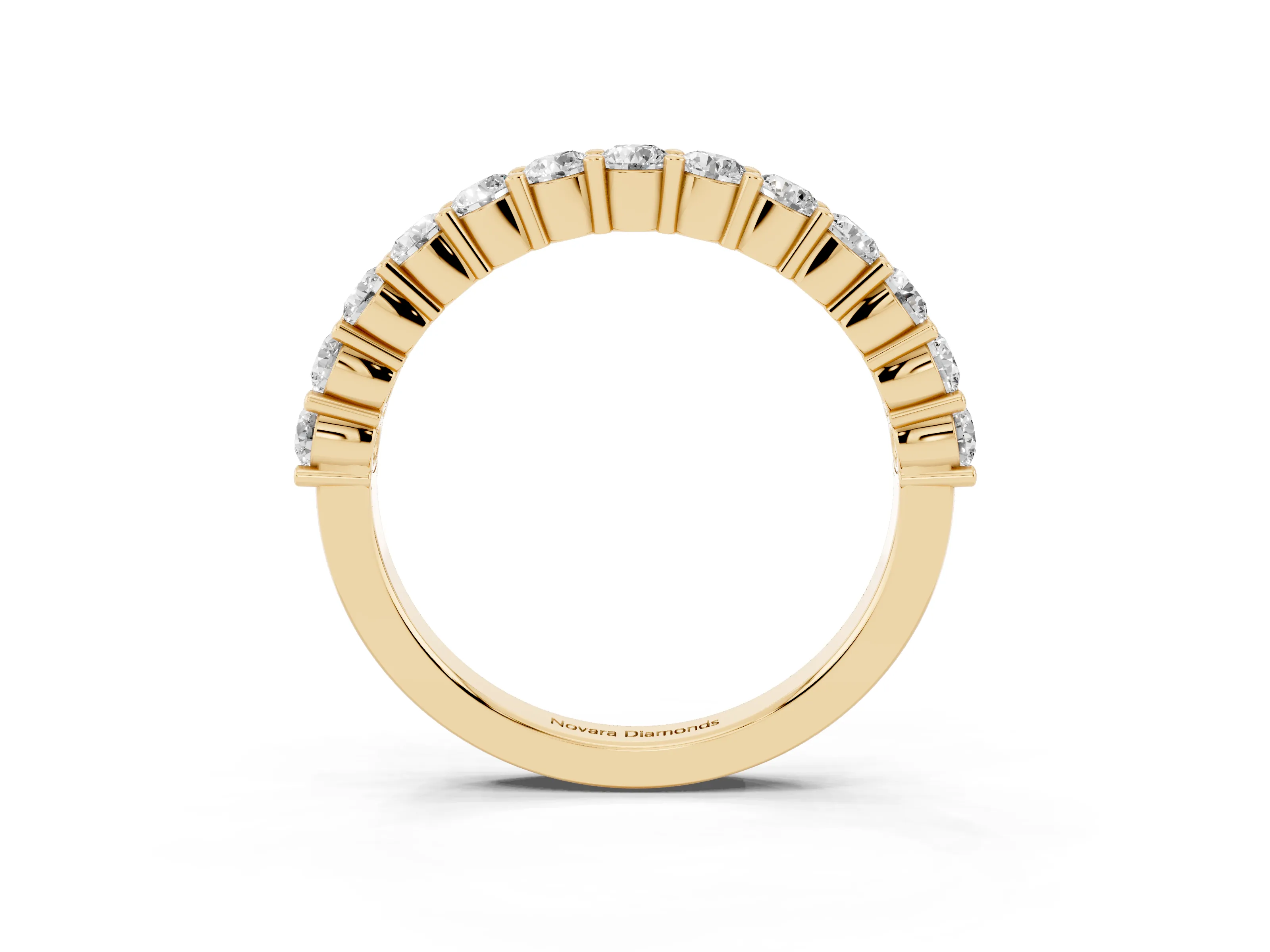 Alternating Round Diamond Promise Ring Set in Yellow gold with Round Accent Stations