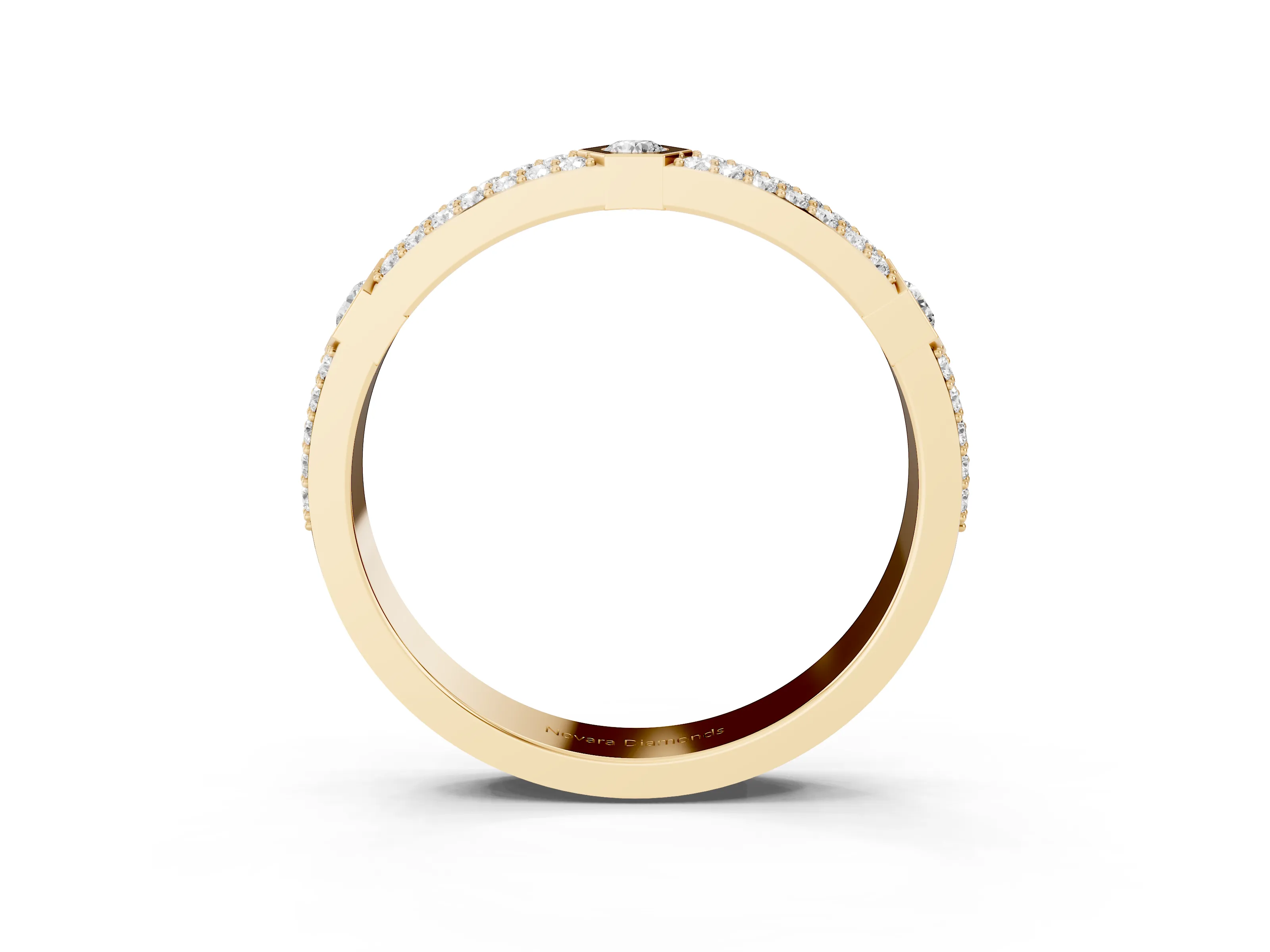 Round Diamond Pavé Promise Ring Set in Yellow gold with Round Accent Stations