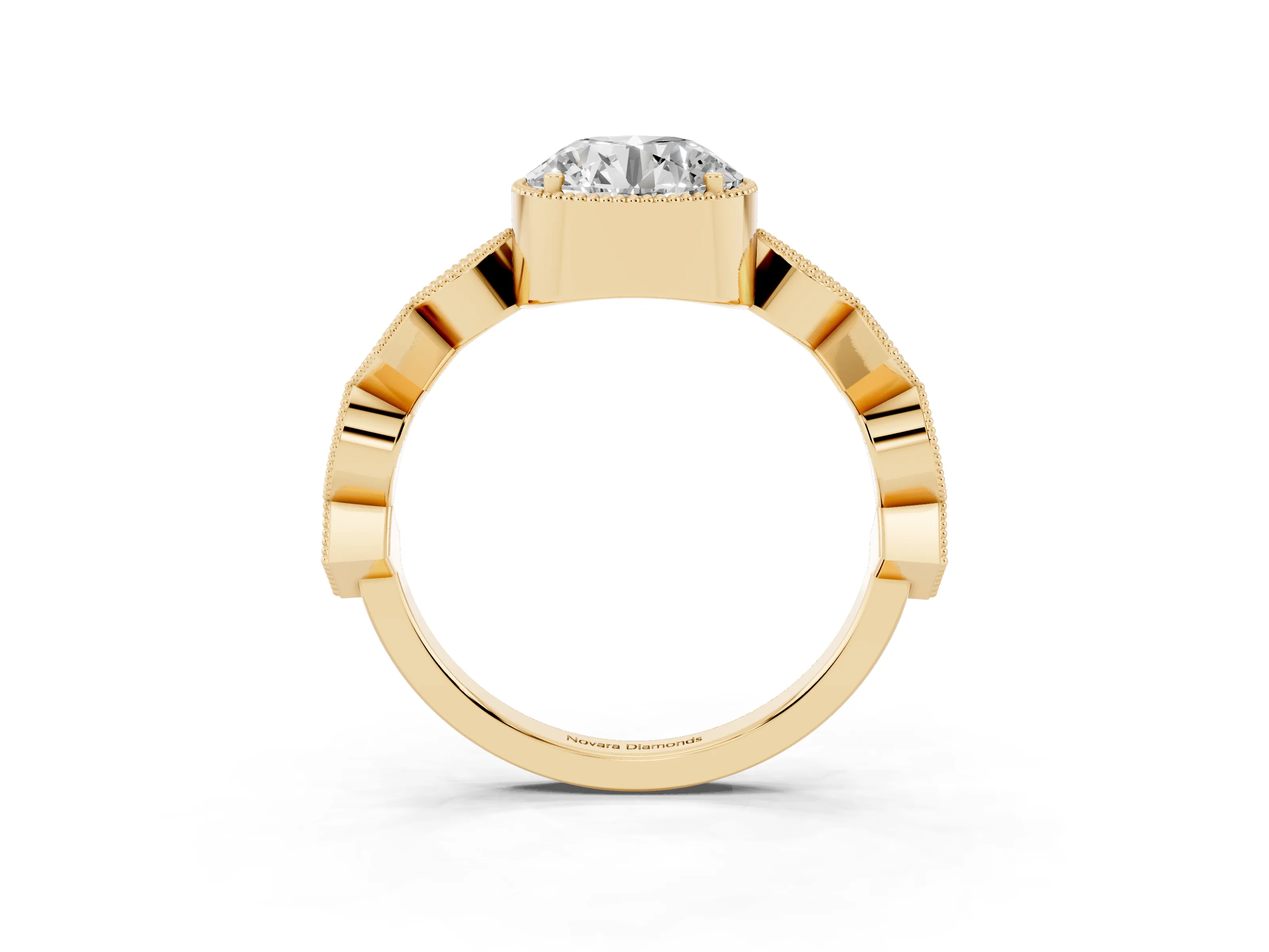 Round Cut Diamond Milgrain Marquise Twist Band Ring Set in Yellow gold with Prong Setting