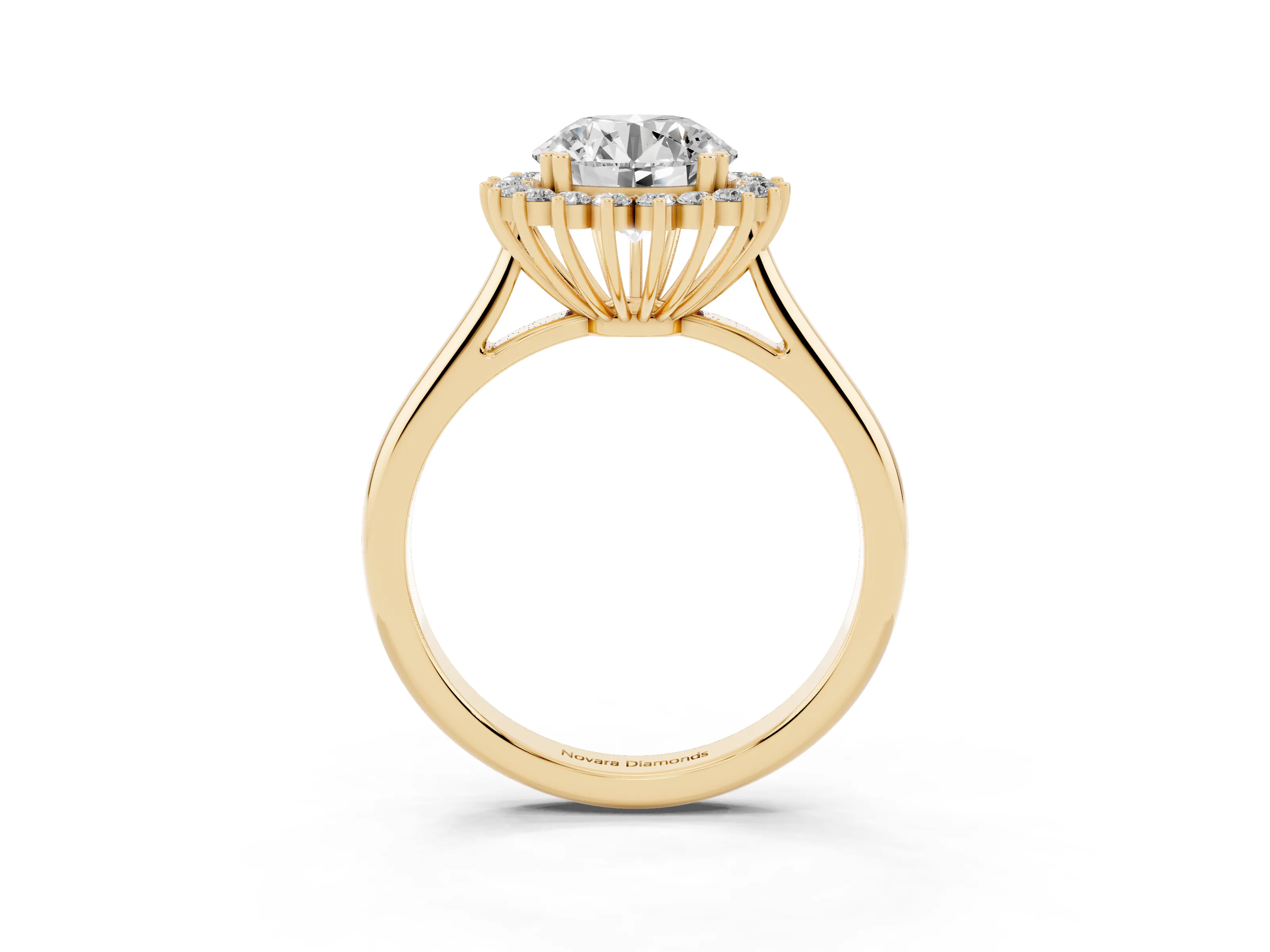 Round Cut Diamond Halo Ring Set in Yellow gold with Plain Solitaire Band and Prong Setting