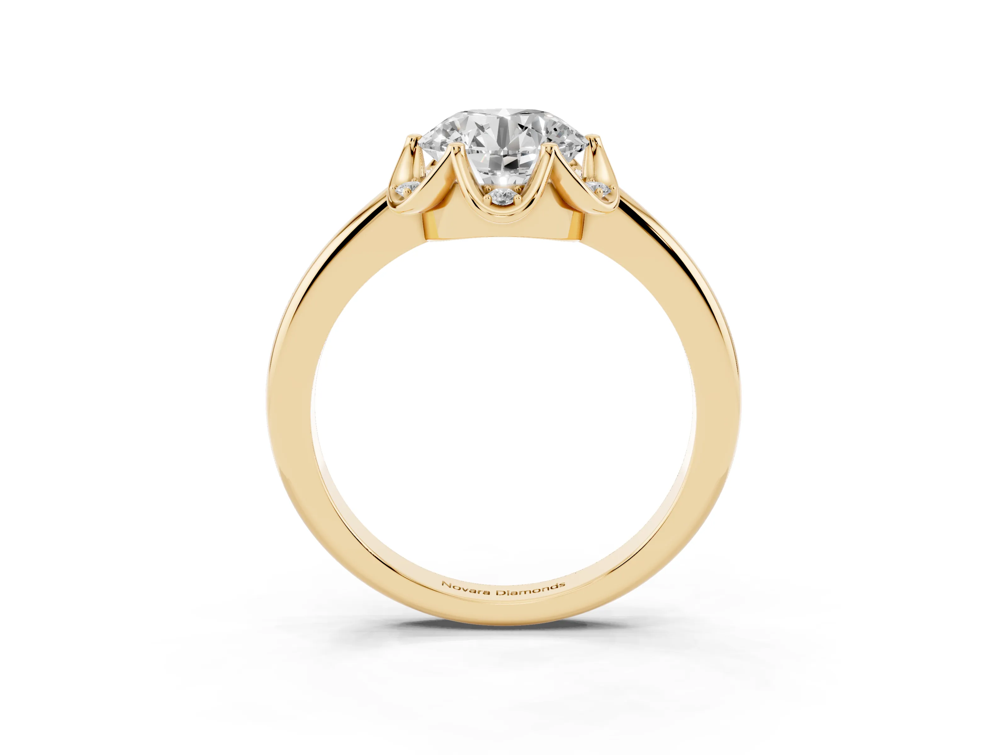 Round Cut Diamond Round Cluster Halo Ring Set in Yellow gold with Solitaire Band and Prong Setting