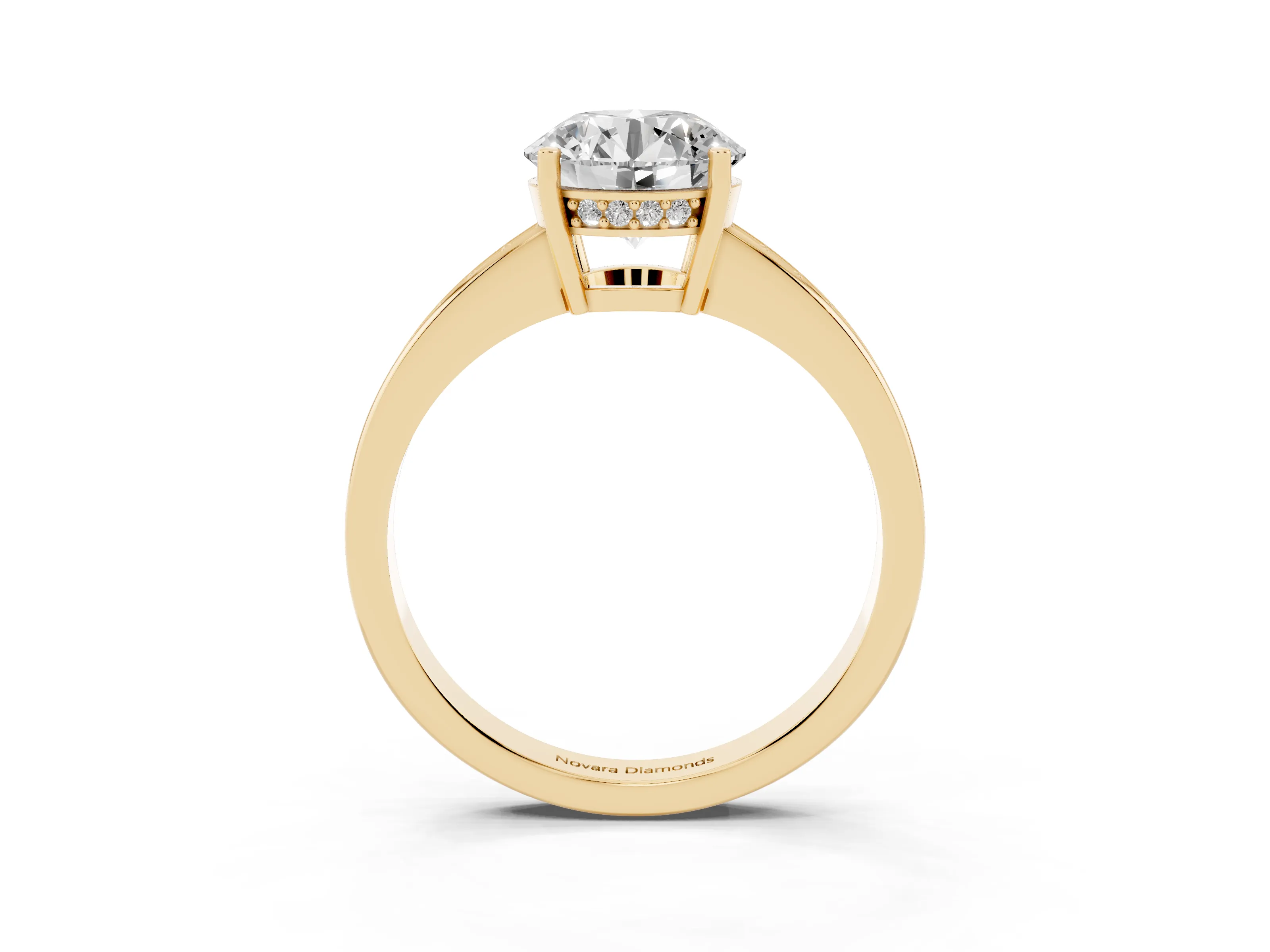Round Cut Diamond Pavé Band Prong Set Solitaire Ring Set in Yellow gold