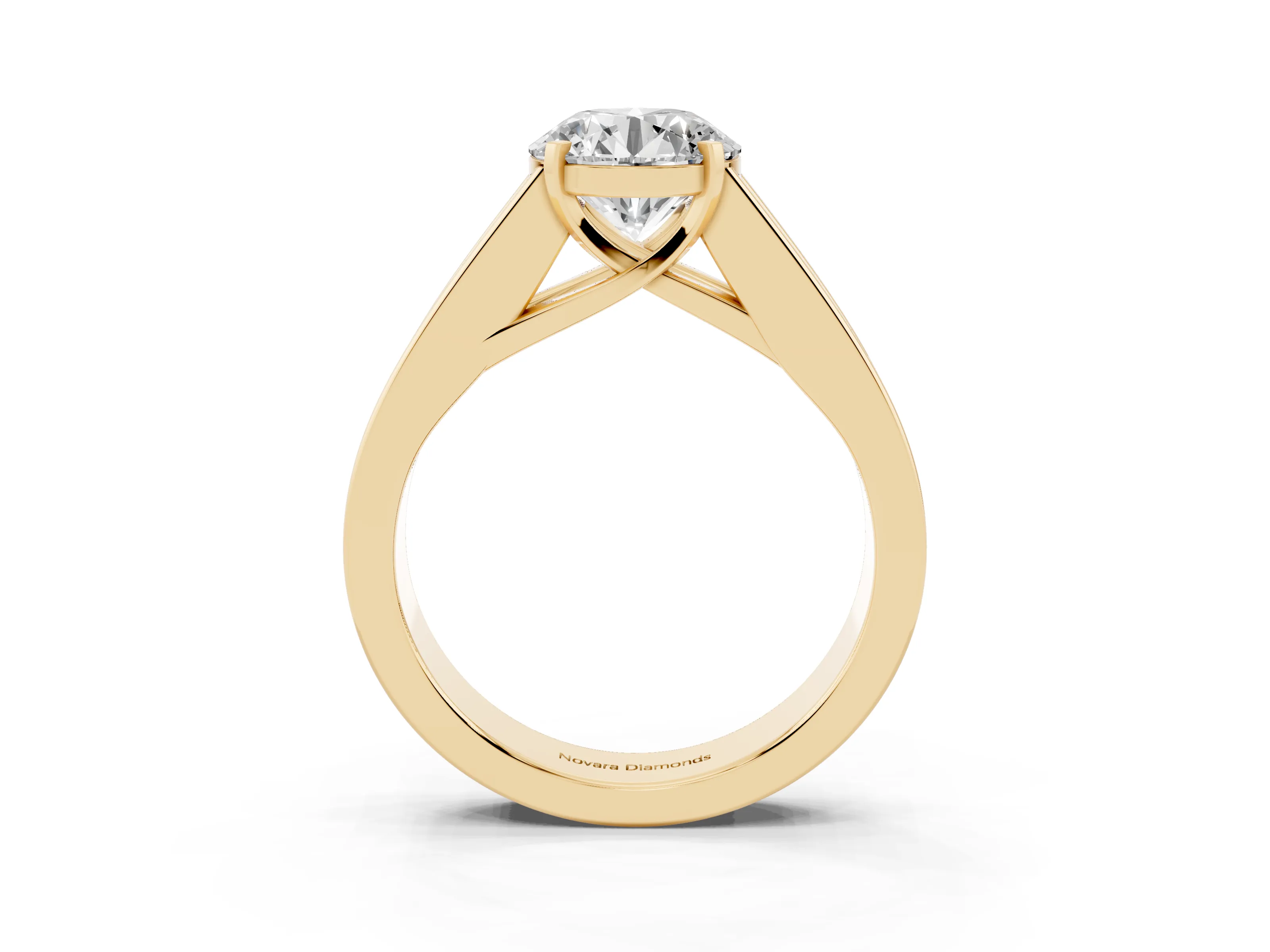 Round Cut Diamond Solitaire Ring Set in Yellow gold with Channel-Set Accent Stones and Prong Setting