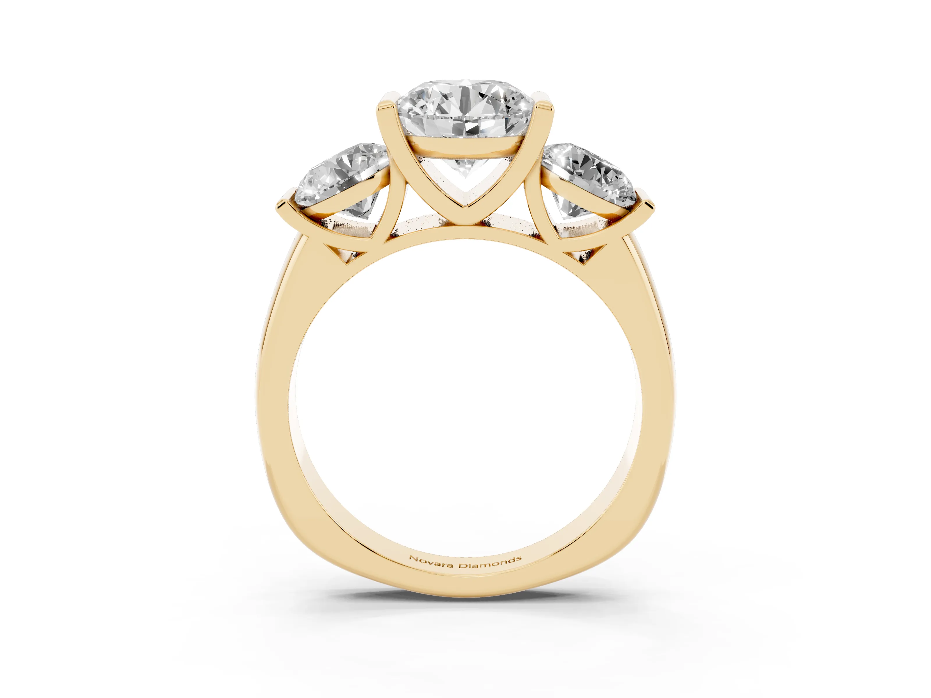Round Cut Diamond Three-Stone Channel Set Ring Set in Yellow gold