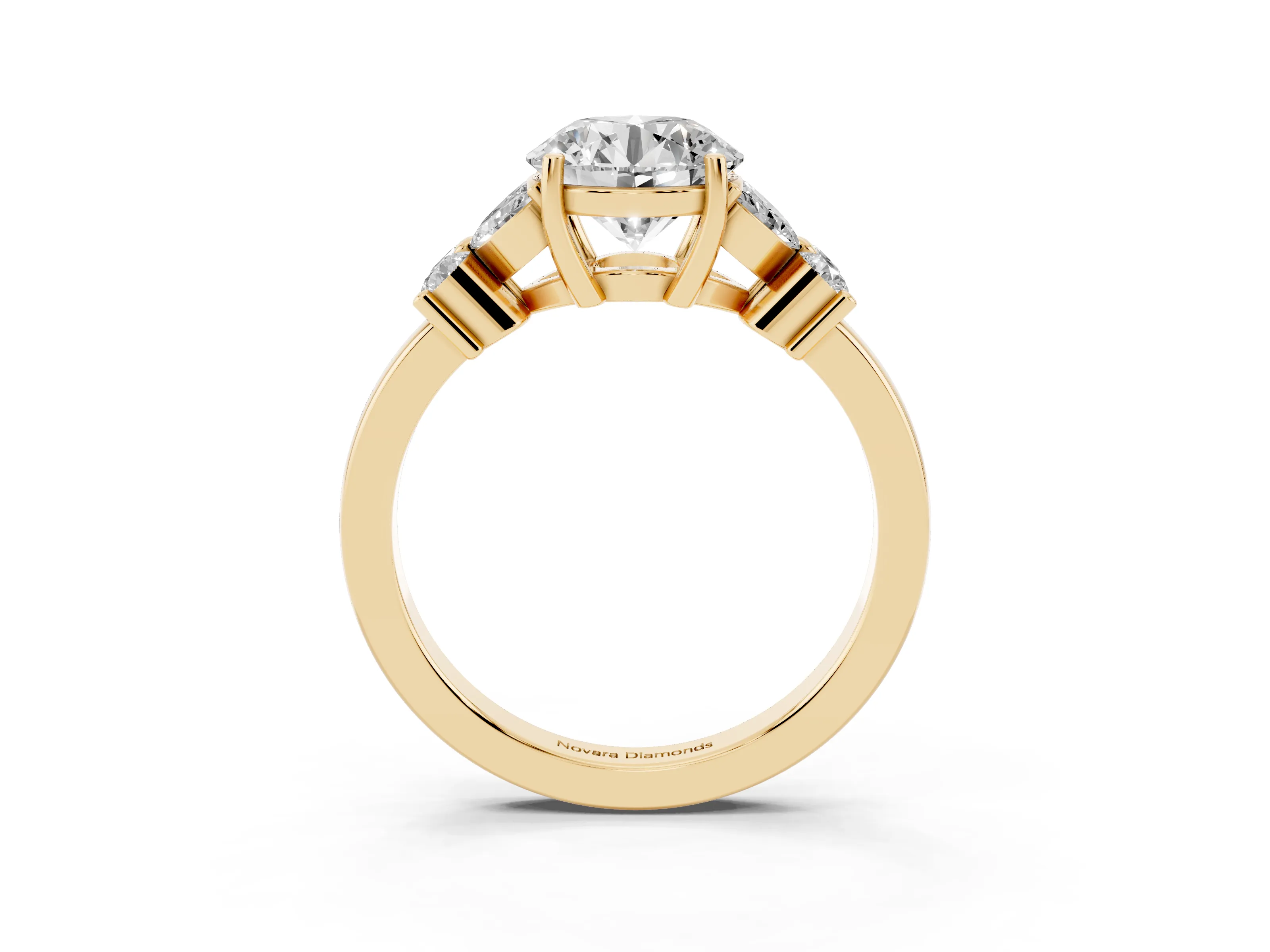 Round Cut Diamond Floral Cluster Ring Set in Yellow gold with Marquise Petals and Prong Setting