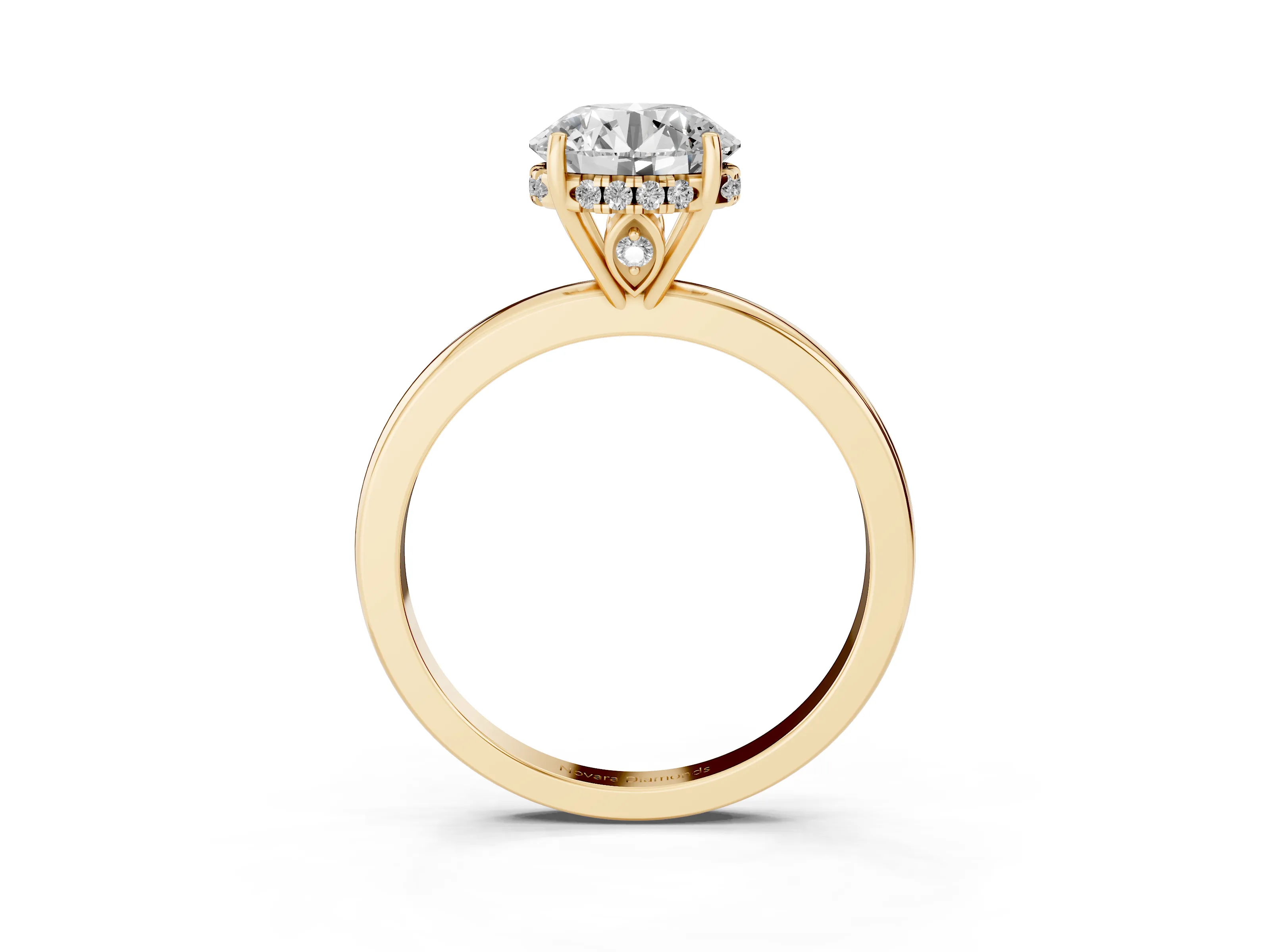 Round Cut Diamond Solitaire Ring Set in Yellow gold with Plain Band and Prong Setting
