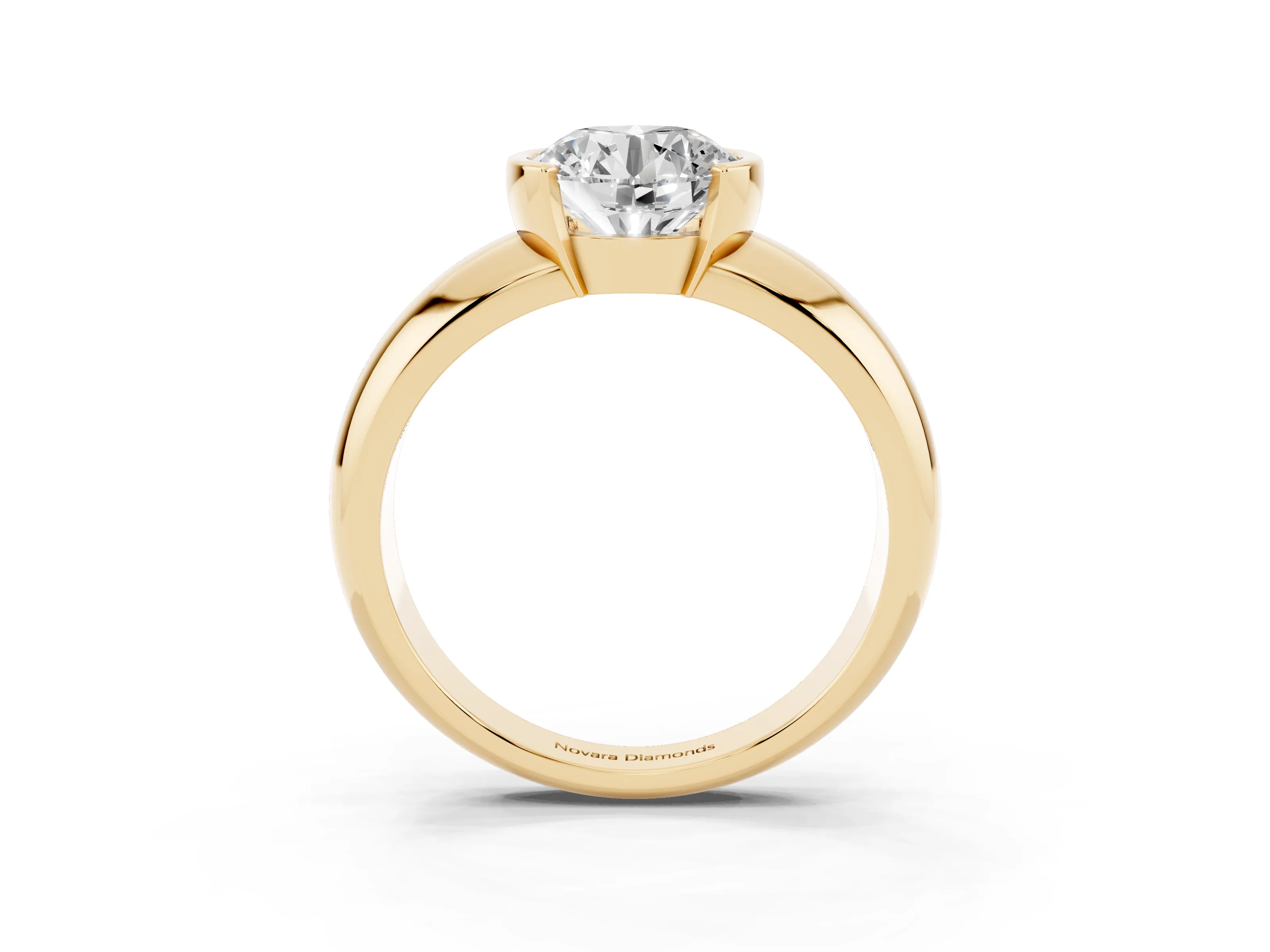 Round Cut Diamond Solitaire Tension Set Ring Set in Yellow gold with Wide Band