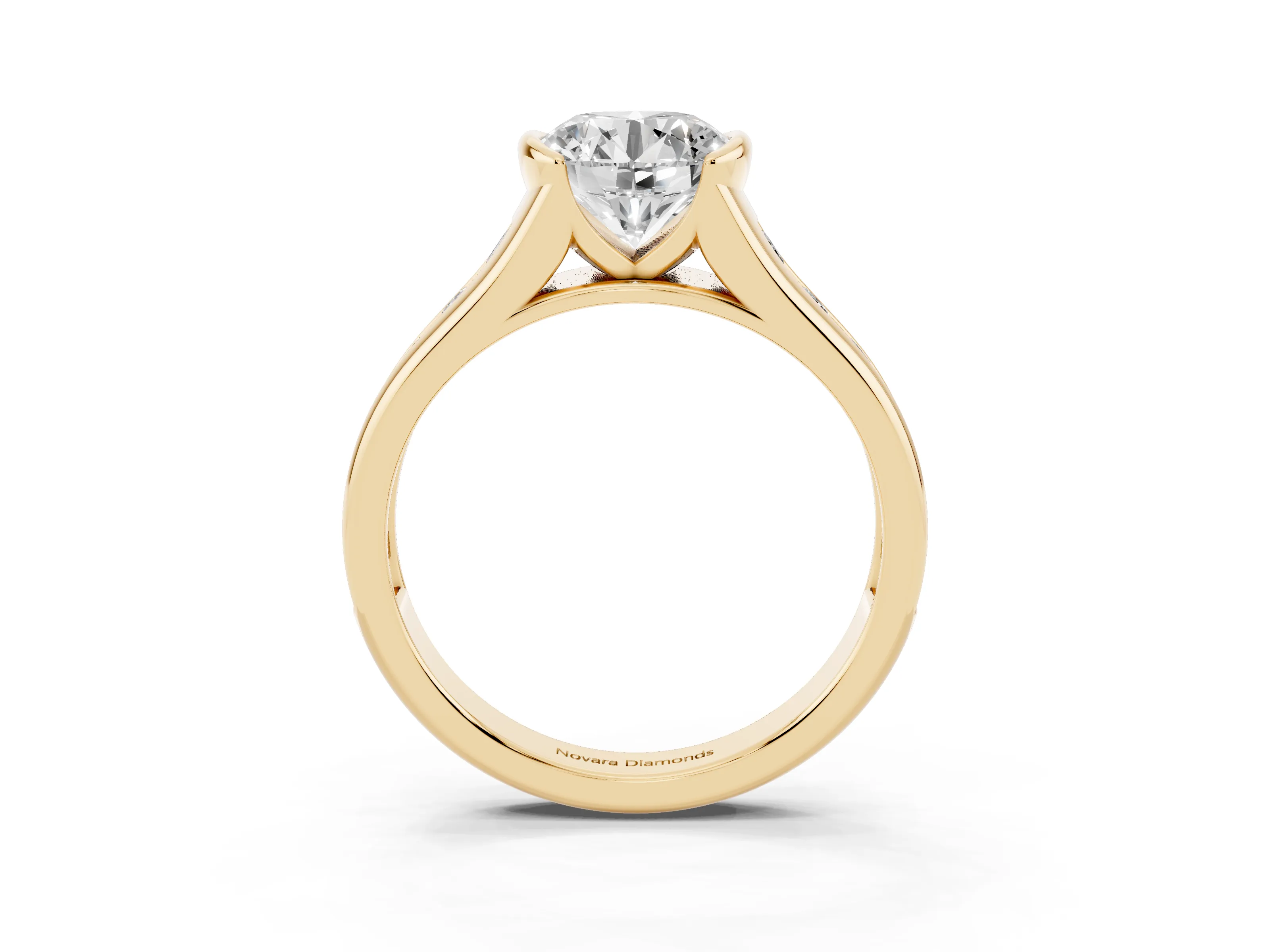 Round Cut Diamond Bezel-Set Solitaire Ring Set in Yellow gold with Channel-Set Band