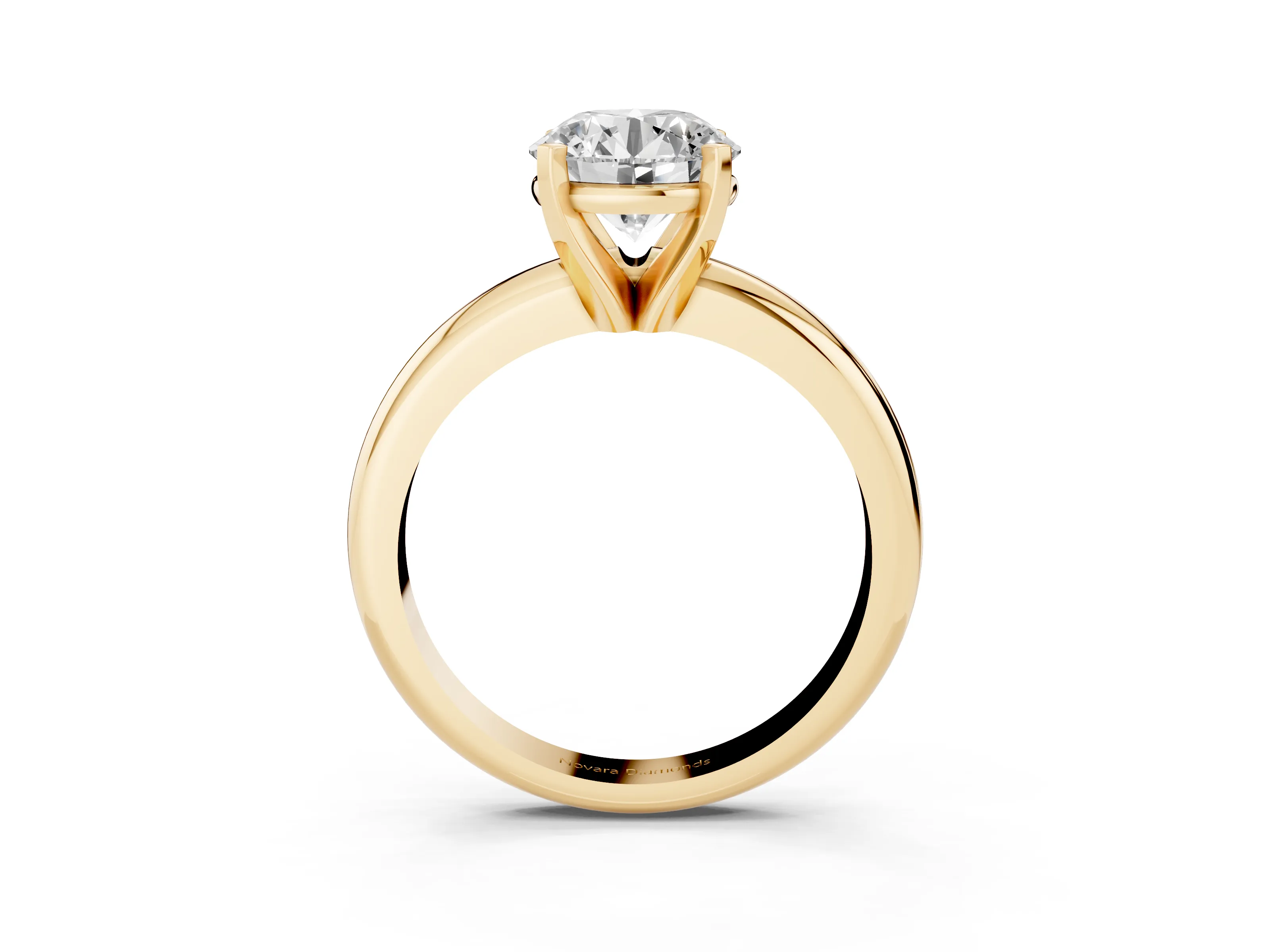 Round Cut Diamond Solitaire Engagement Ring Set in Yellow gold with Round Band and Prong Setting