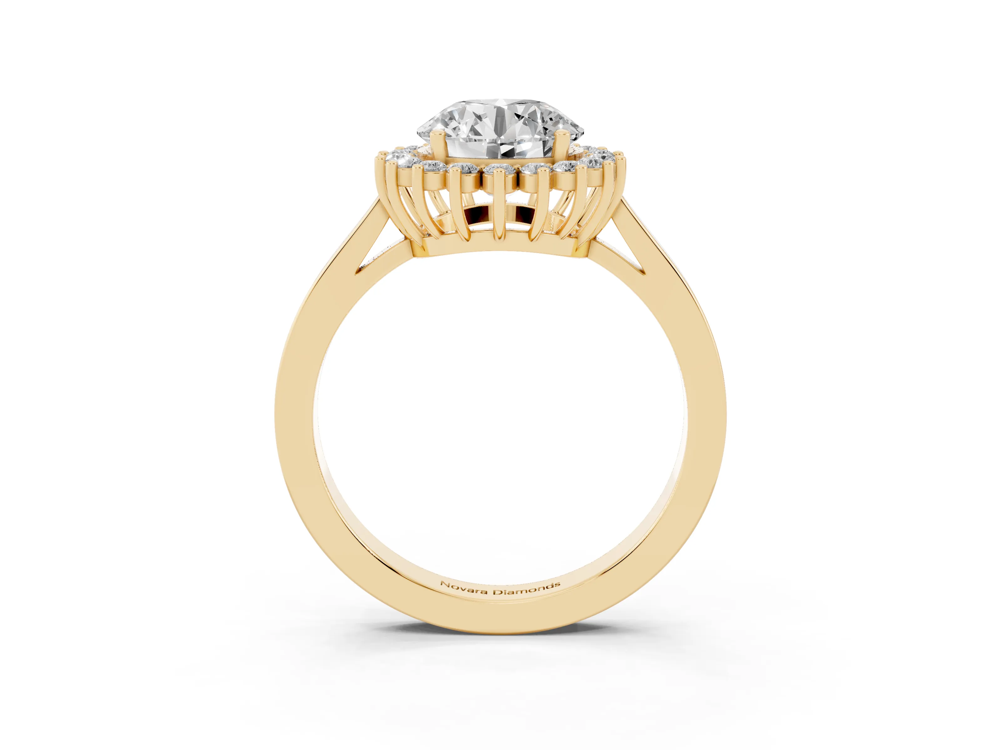 Round Cut Diamond Halo Ring Set in Yellow gold with Round Halo and Smooth Solitaire Band