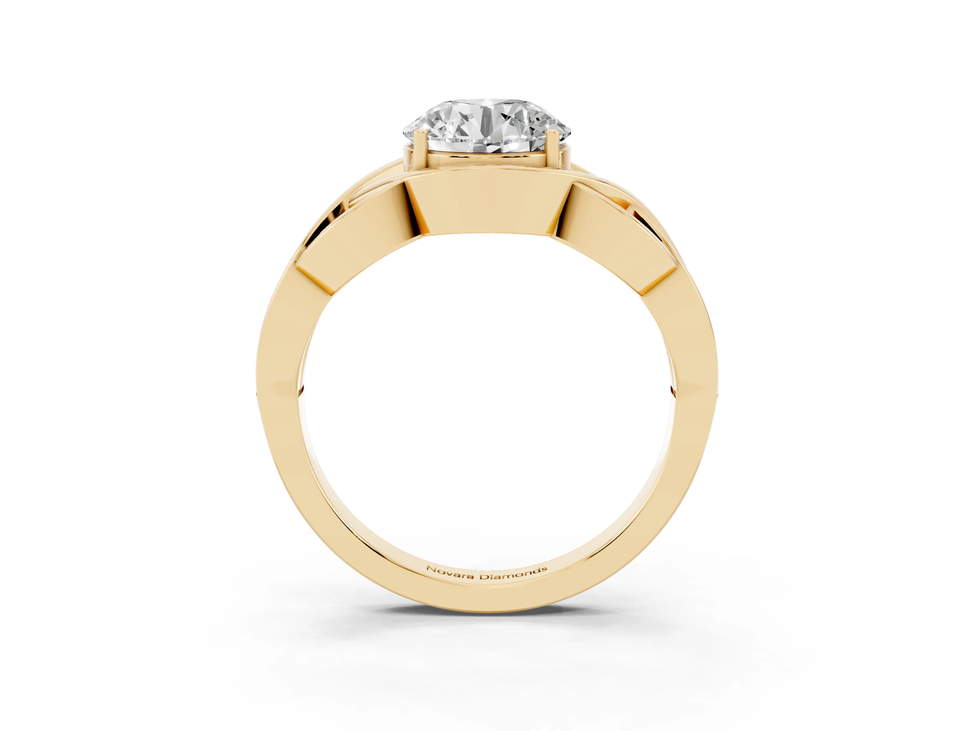 Round Cut Diamond Solitaire Ring Set in Yellow gold with Intertwined Band