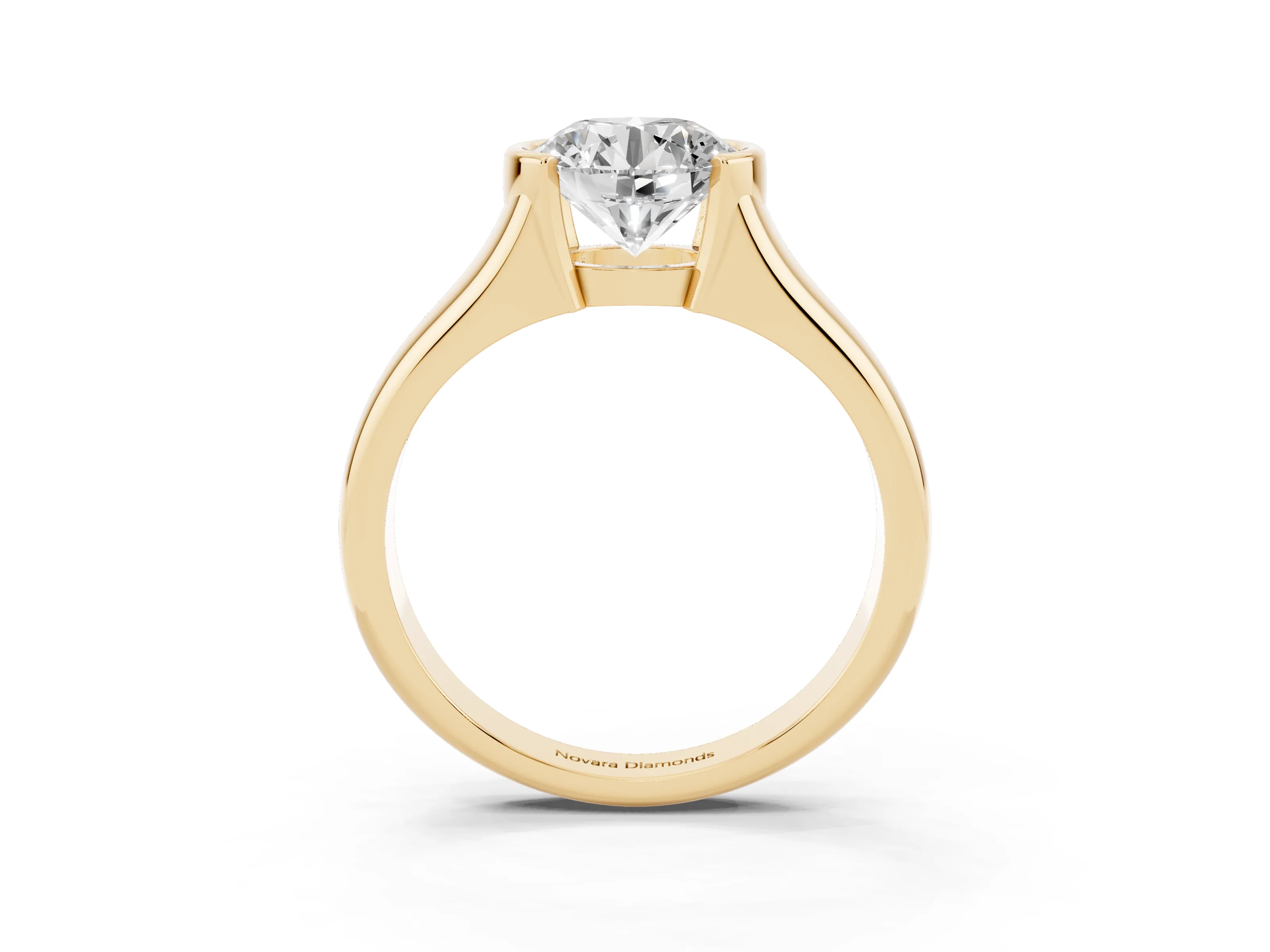 Round Cut Diamond Solitaire Tension Set Ring Set in Yellow gold with Split Shank Band