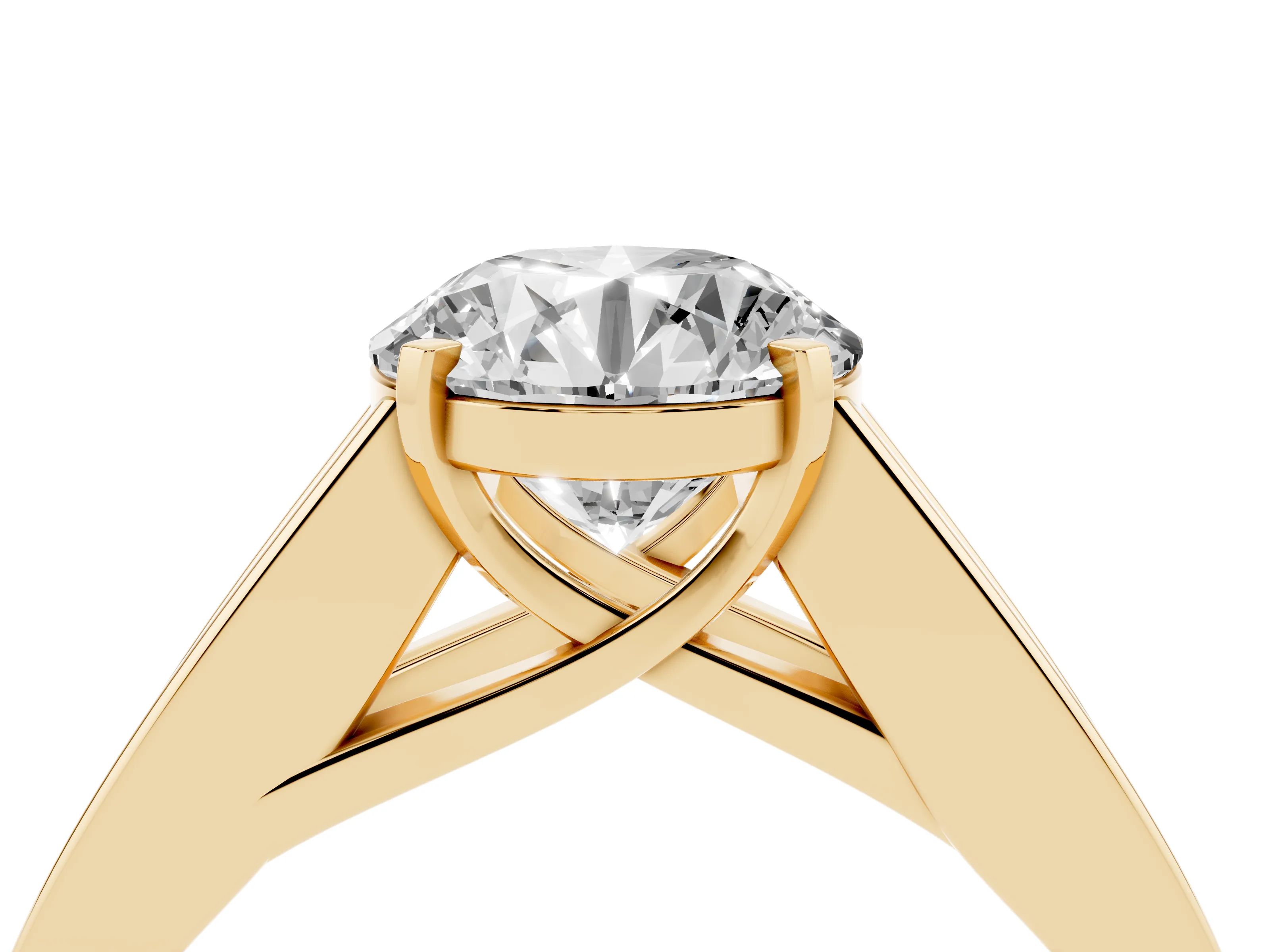 Round Cut Diamond Solitaire Ring Set in Yellow gold with Channel-Set Accent Stones and Prong Setting