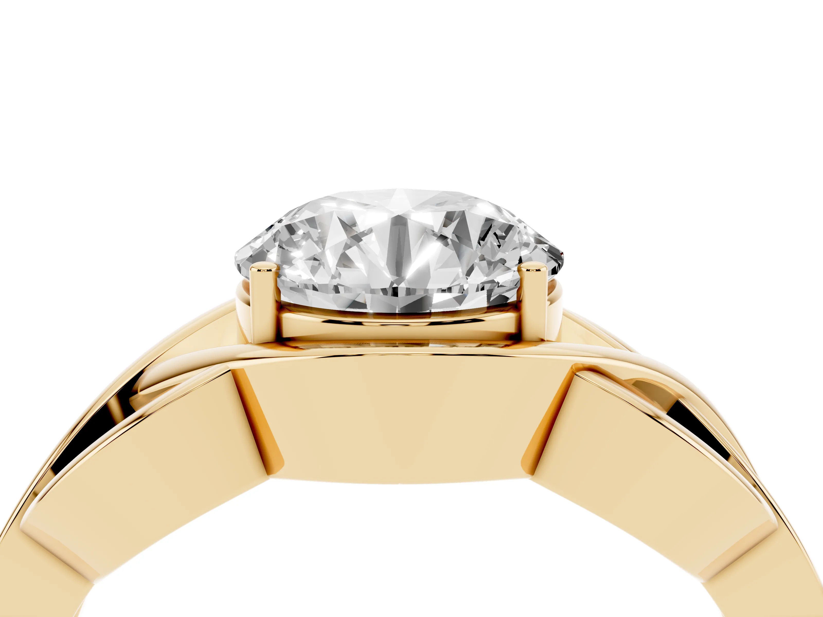 Round Cut Diamond Solitaire Ring Set in Yellow gold with Intertwined Band