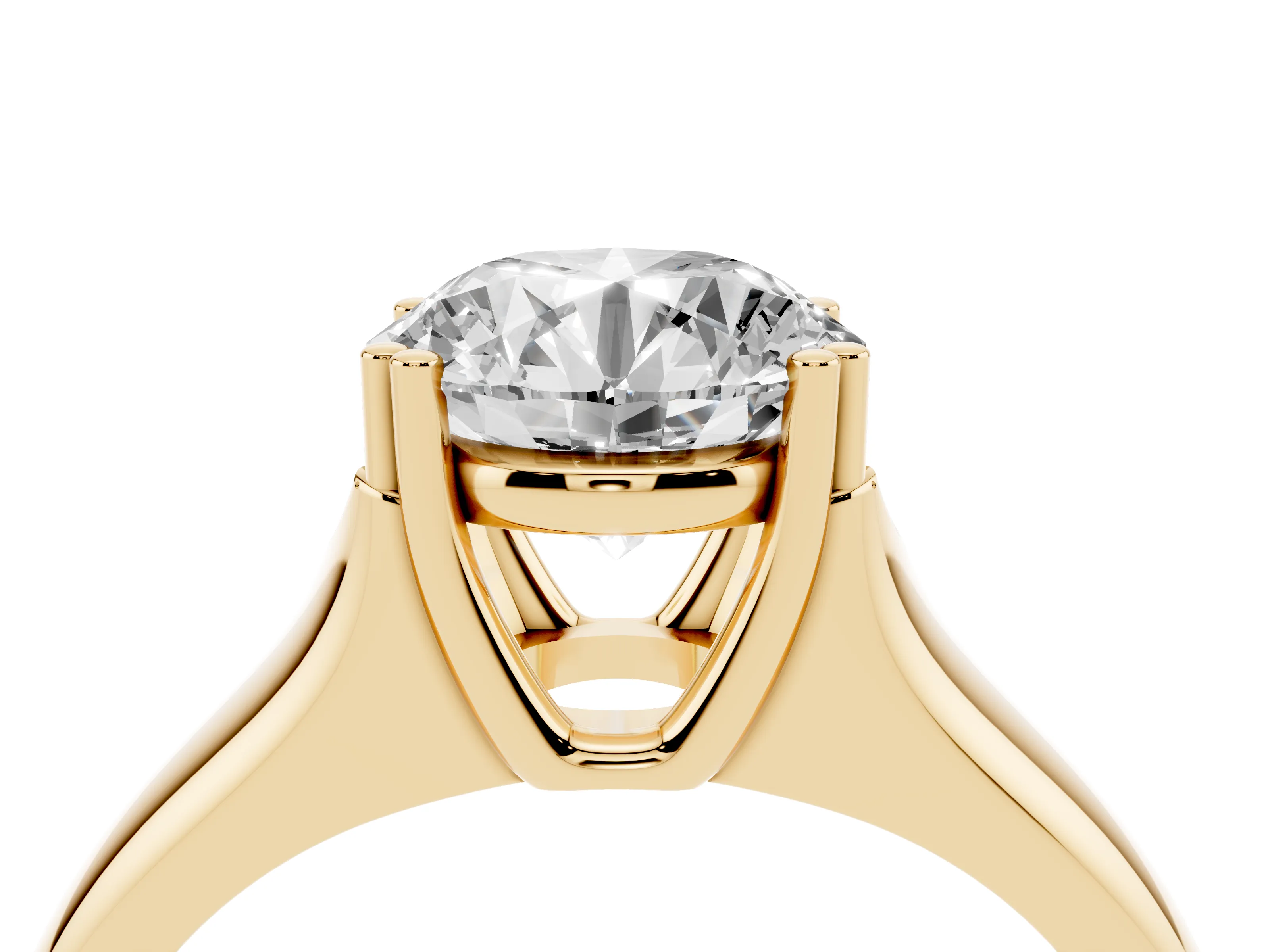 Round Cut Diamond Solitaire Ring Set in Yellow gold with Wide Band and Prong Setting