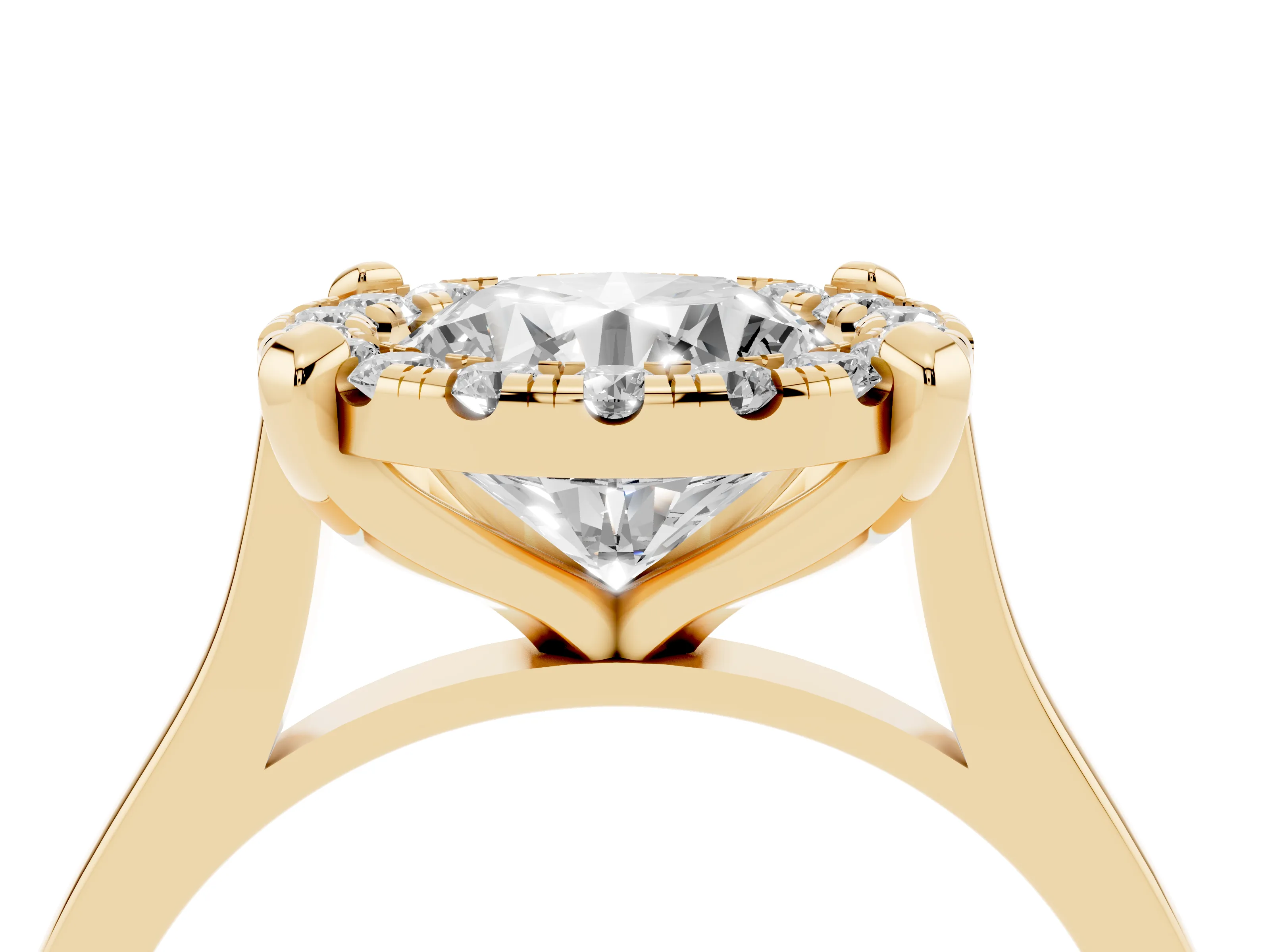 Round Cut Diamond Cluster Halo Solitaire Ring Set in Yellow gold with Prong Setting
