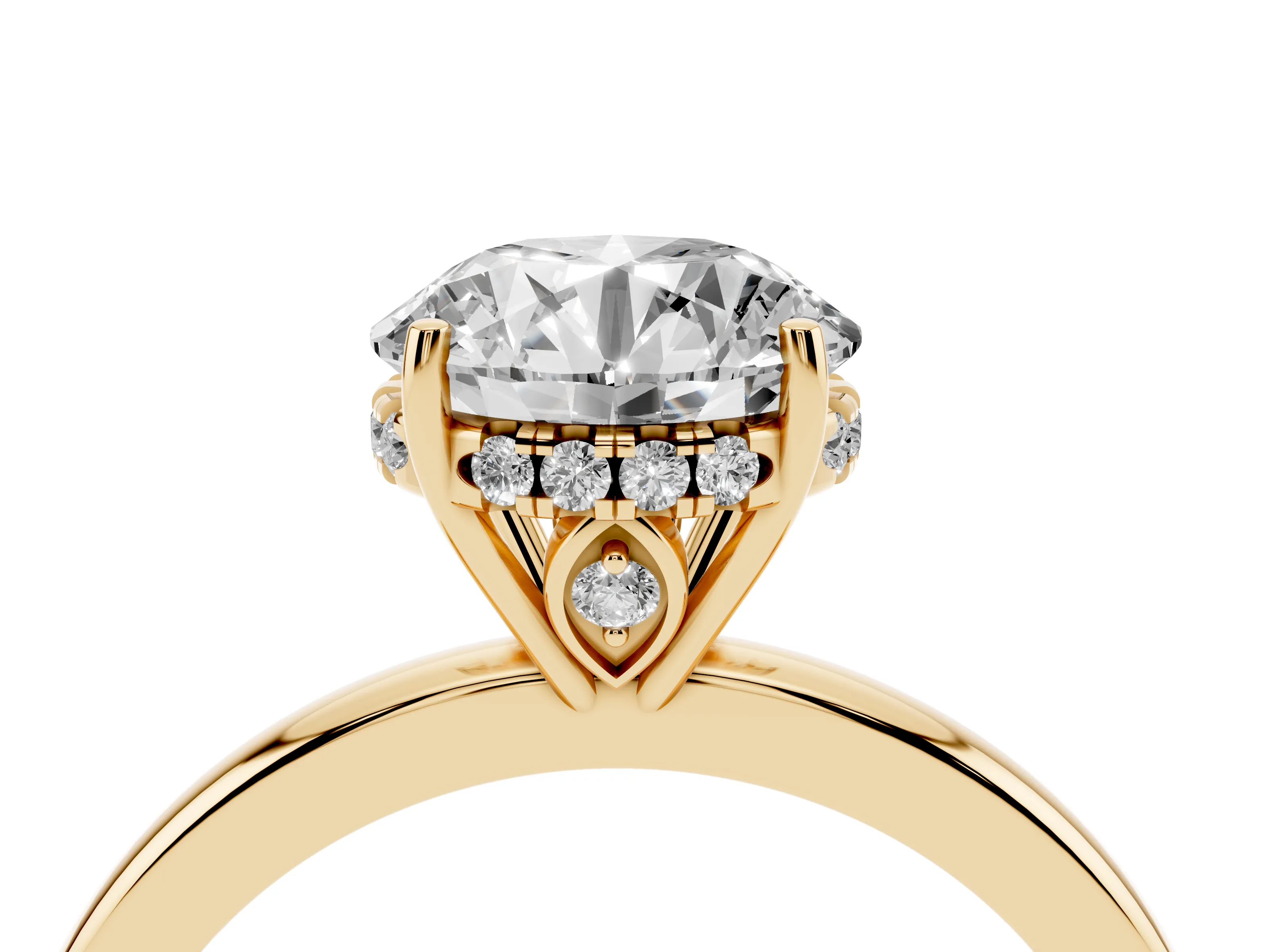 Round Cut Diamond Solitaire Ring Set in Yellow gold with Plain Band and Prong Setting
