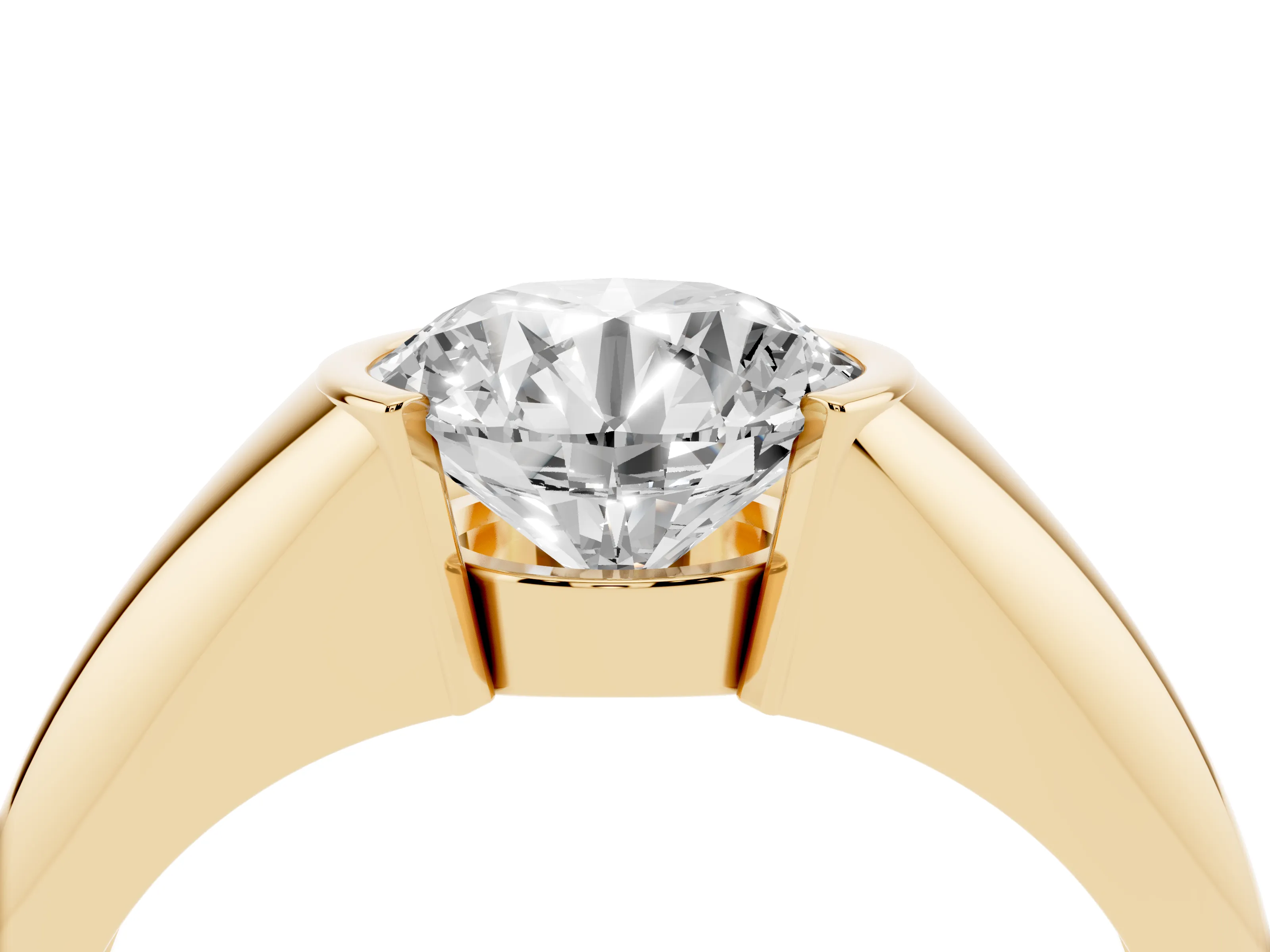 Round Cut Diamond Solitaire Tension Set Ring Set in Yellow gold