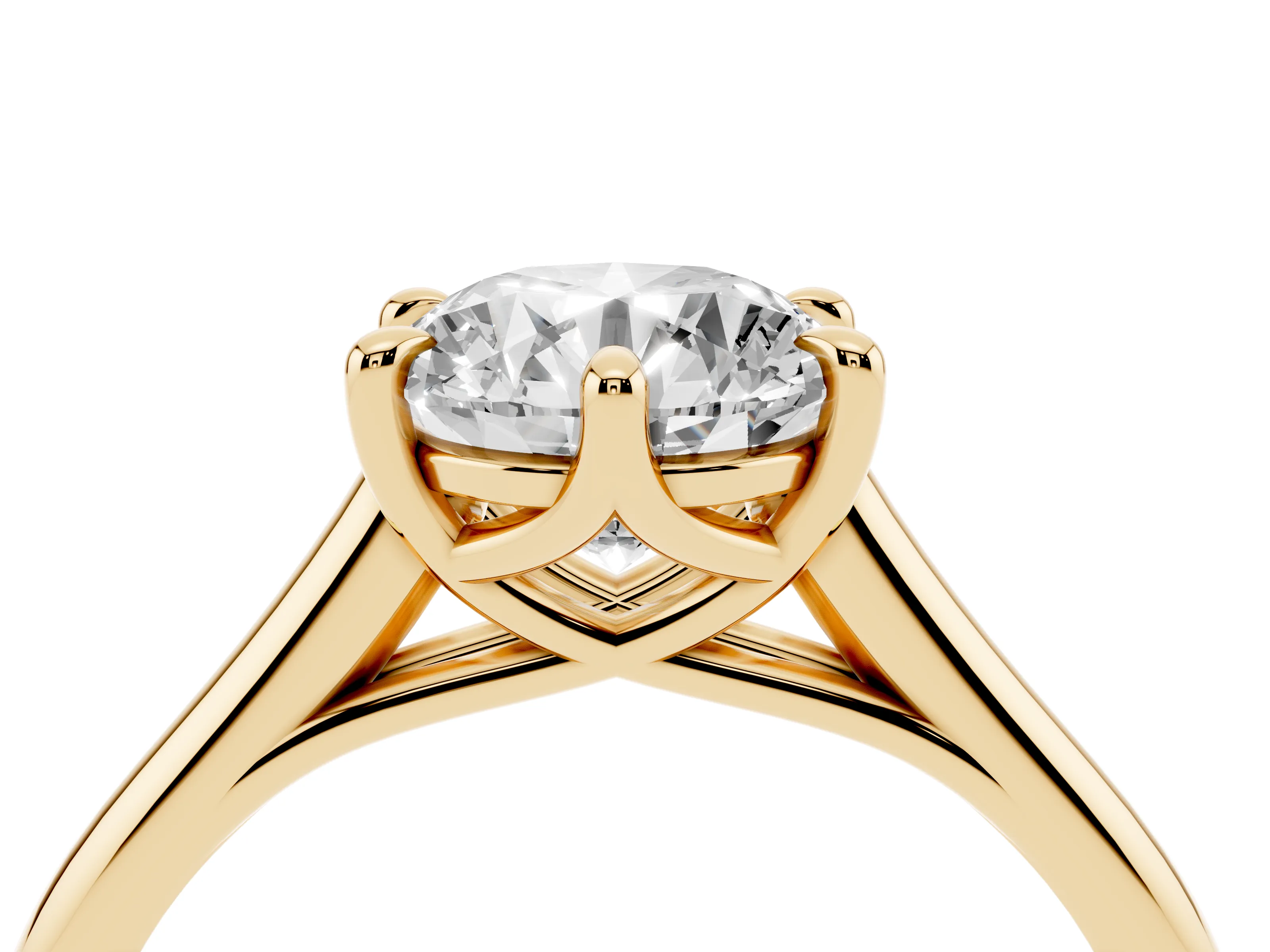 Round Cut Diamond Solitaire Engagement Ring Set in Yellow gold with Prong Setting and Plain Classic Band