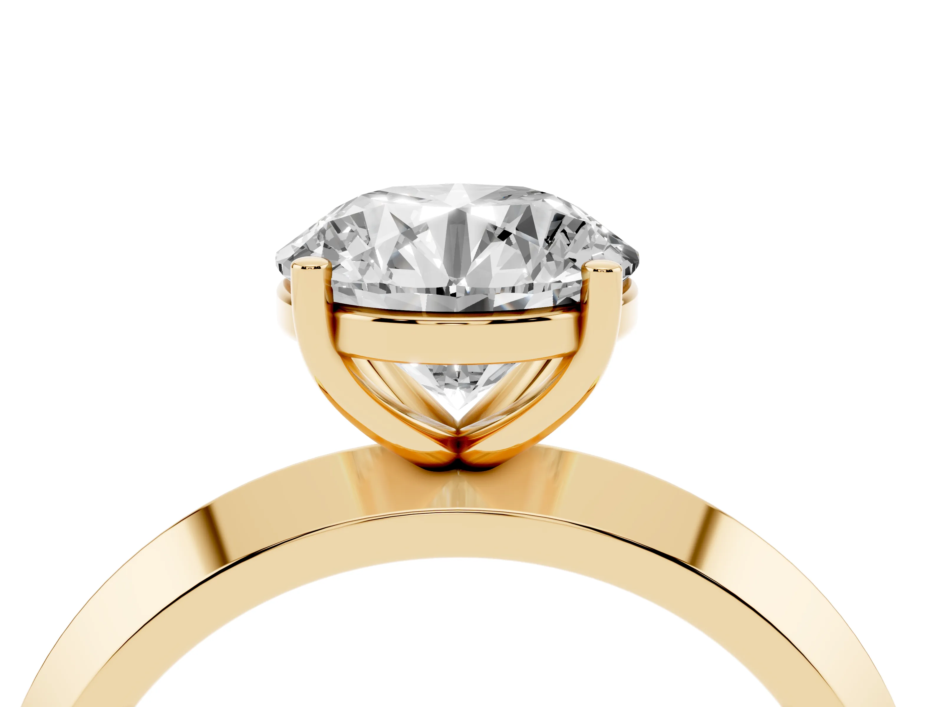 Round Cut Diamond Solitaire Engagement Ring Set in Yellow gold with Flat Band and Prong Setting