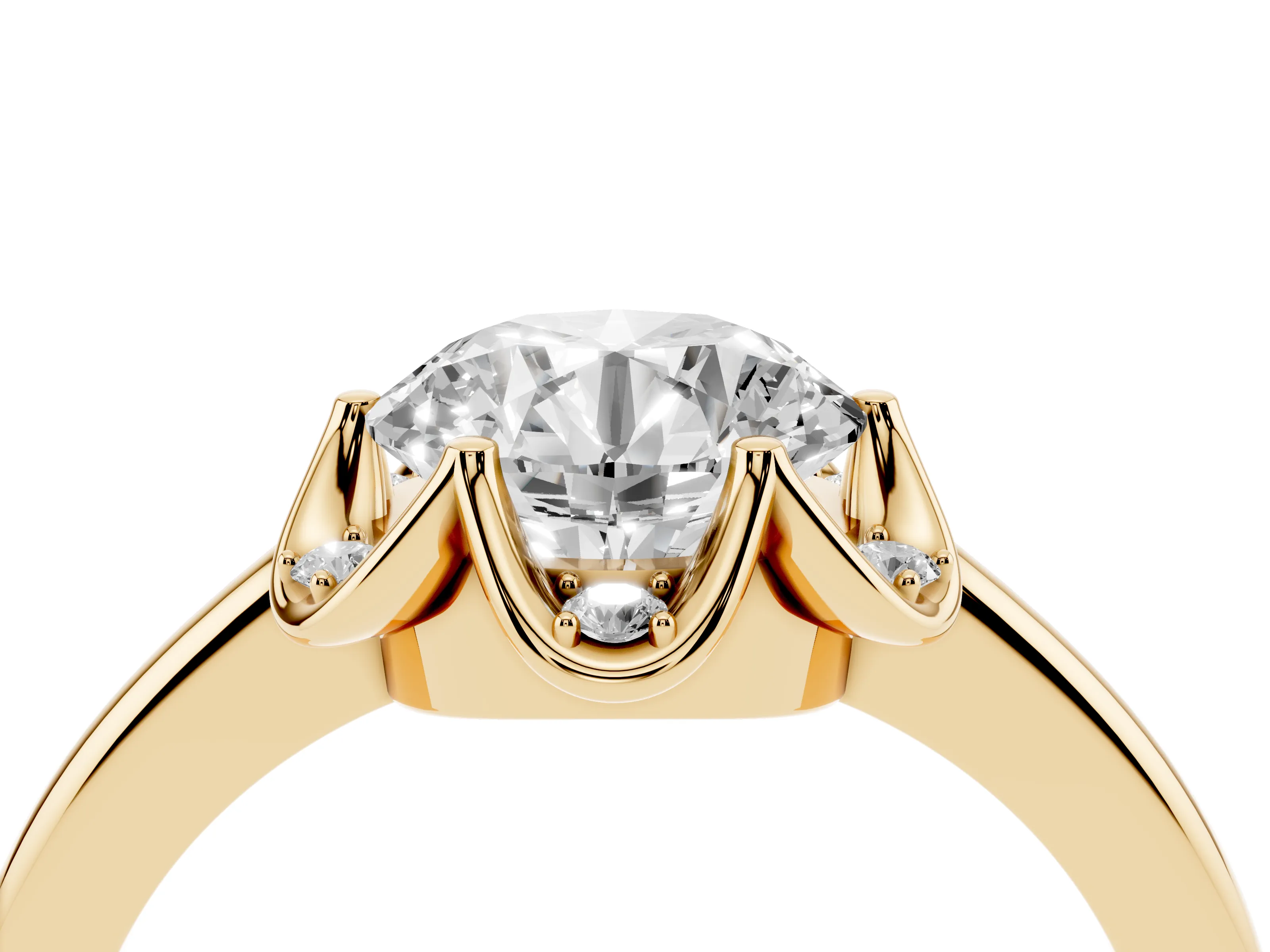 Round Cut Diamond Round Cluster Halo Ring Set in Yellow gold with Solitaire Band and Prong Setting