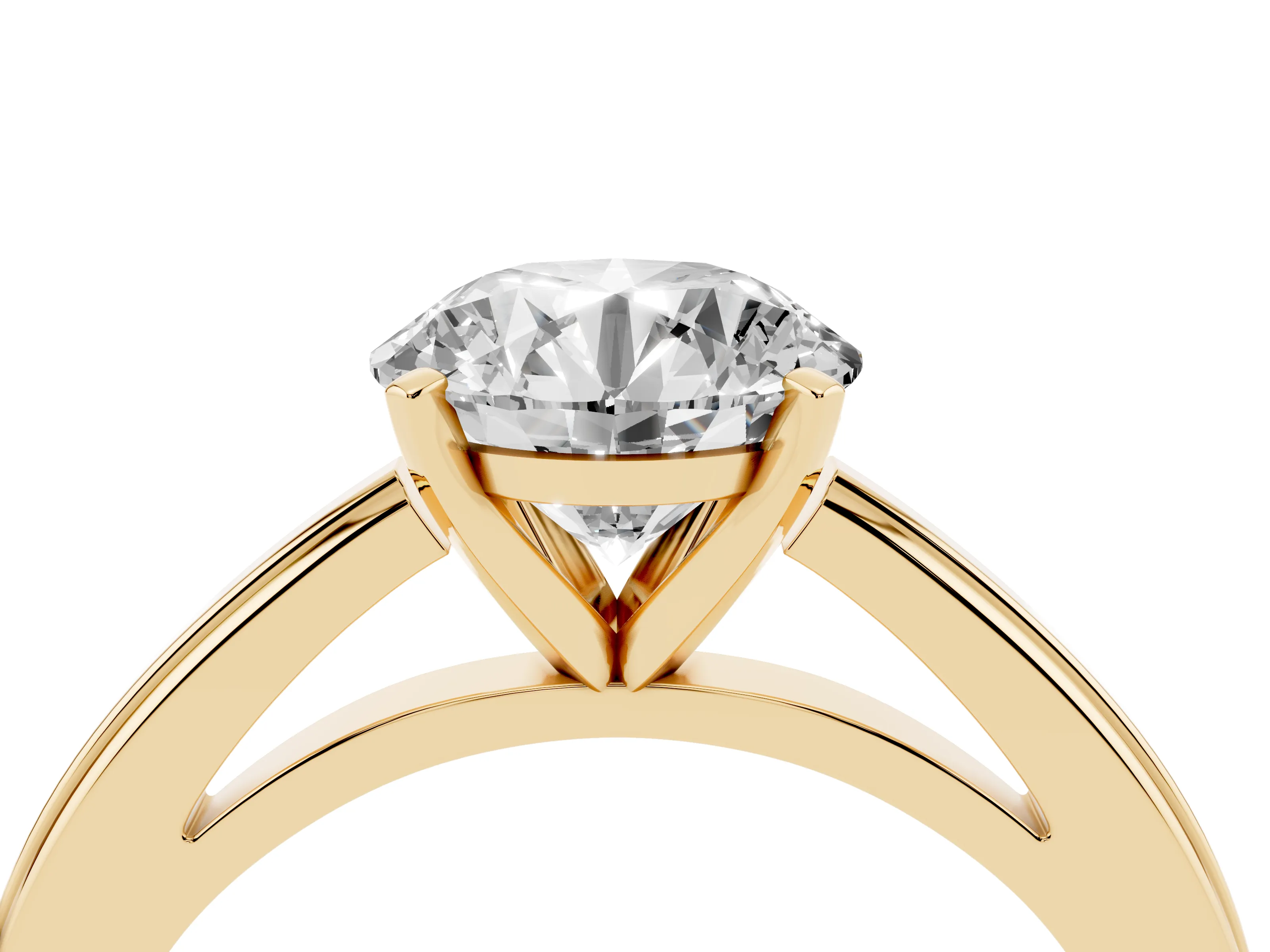Round Cut Diamond Solitaire Ring Set in Yellow gold with Prong Setting and Classic Band