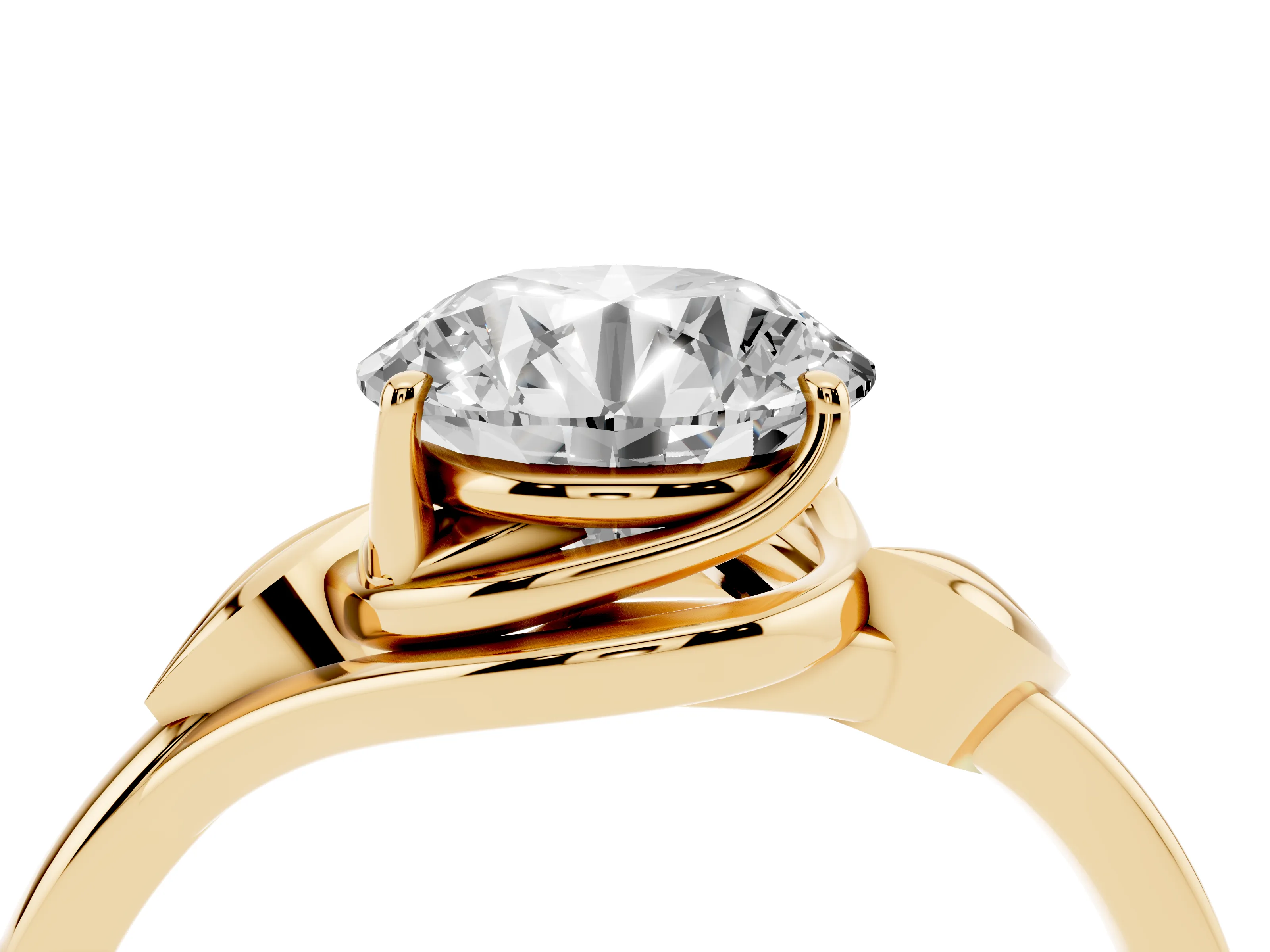 Round Cut Diamond Solitaire Ring Set in Yellow gold with Polished Twist Band